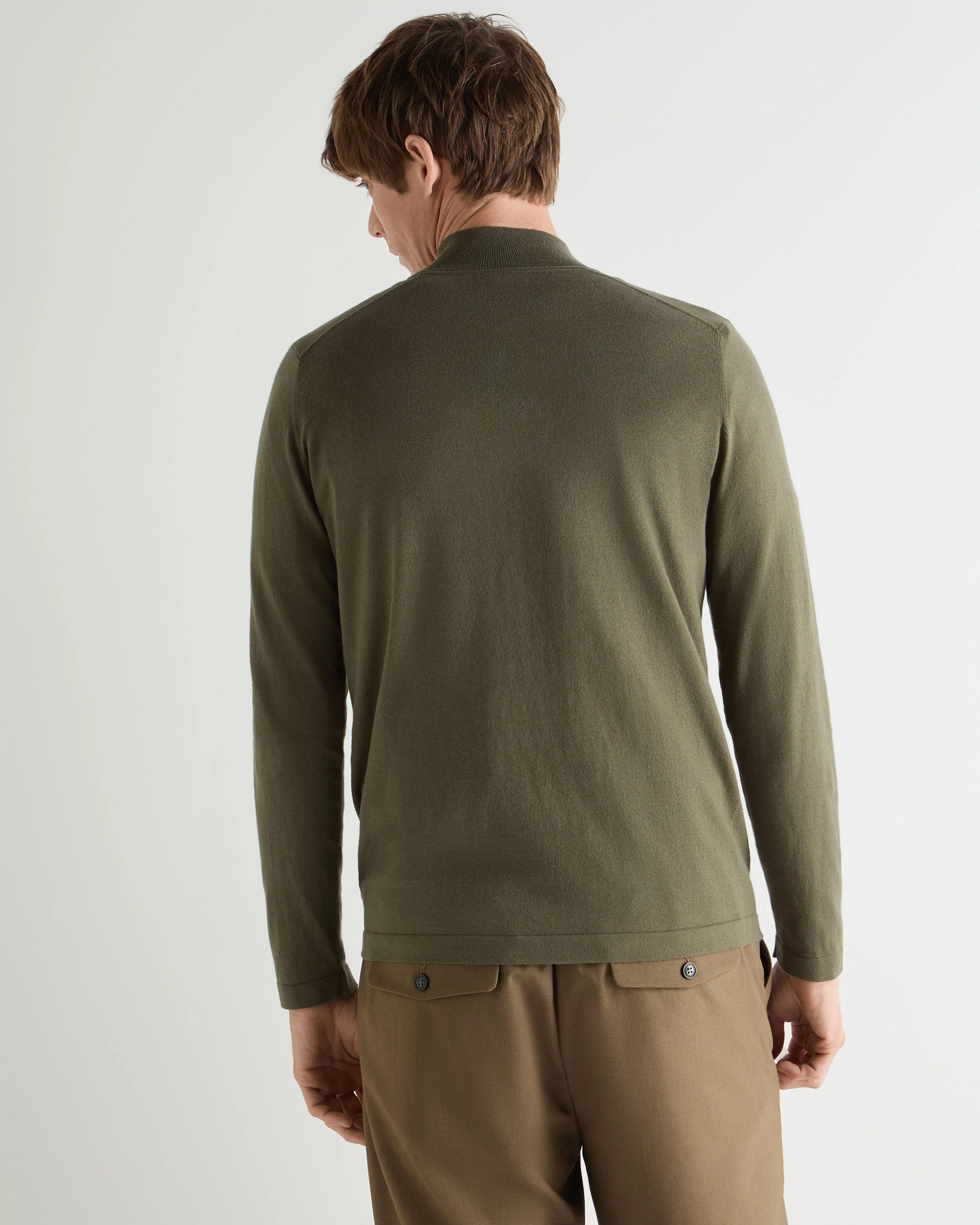 Men's Salcombe Half Zip Cotton Cashmere Jumper Khaki Green - Image 4