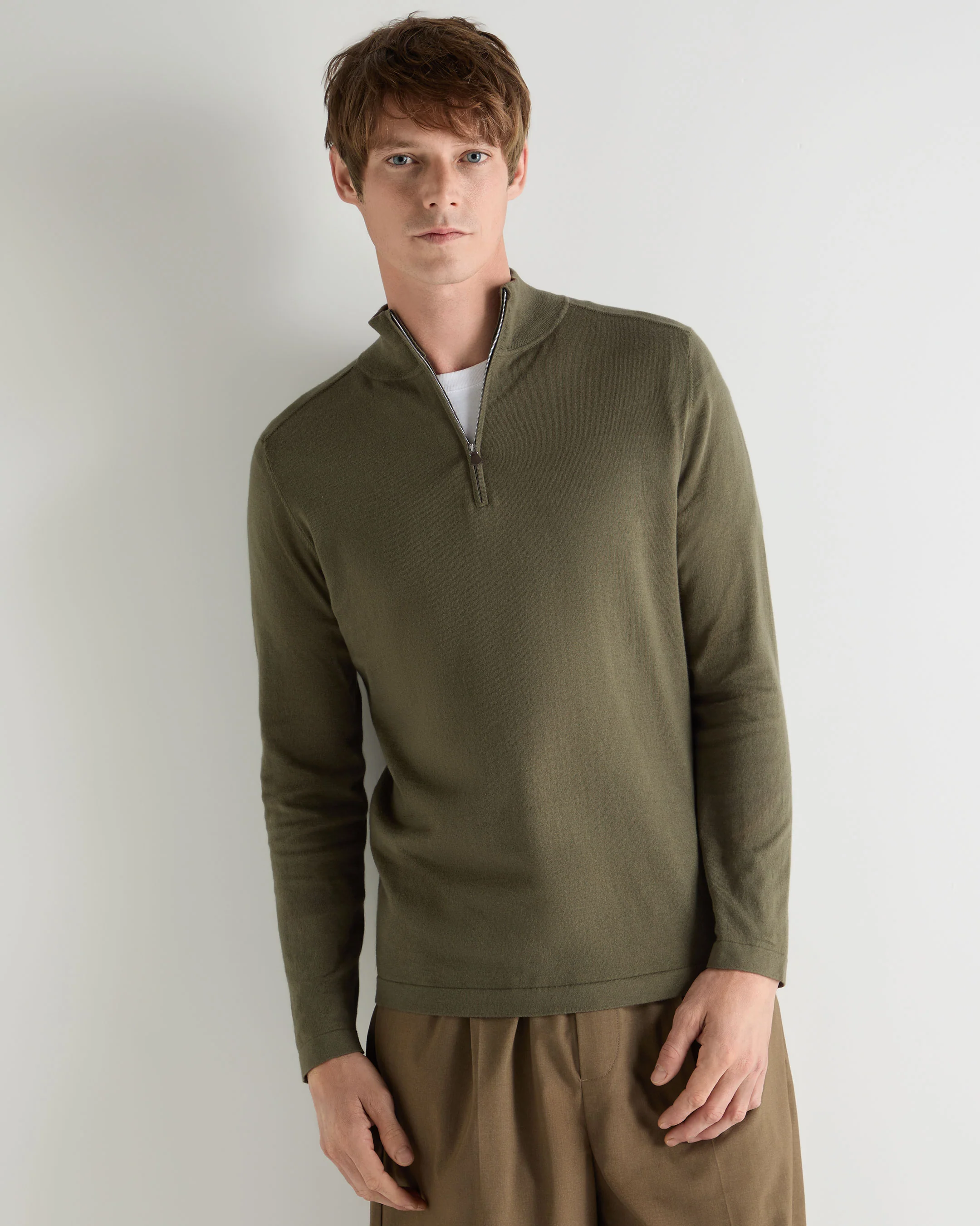 Men's Salcombe Half Zip Cotton Cashmere Jumper Khaki Green - Image 5