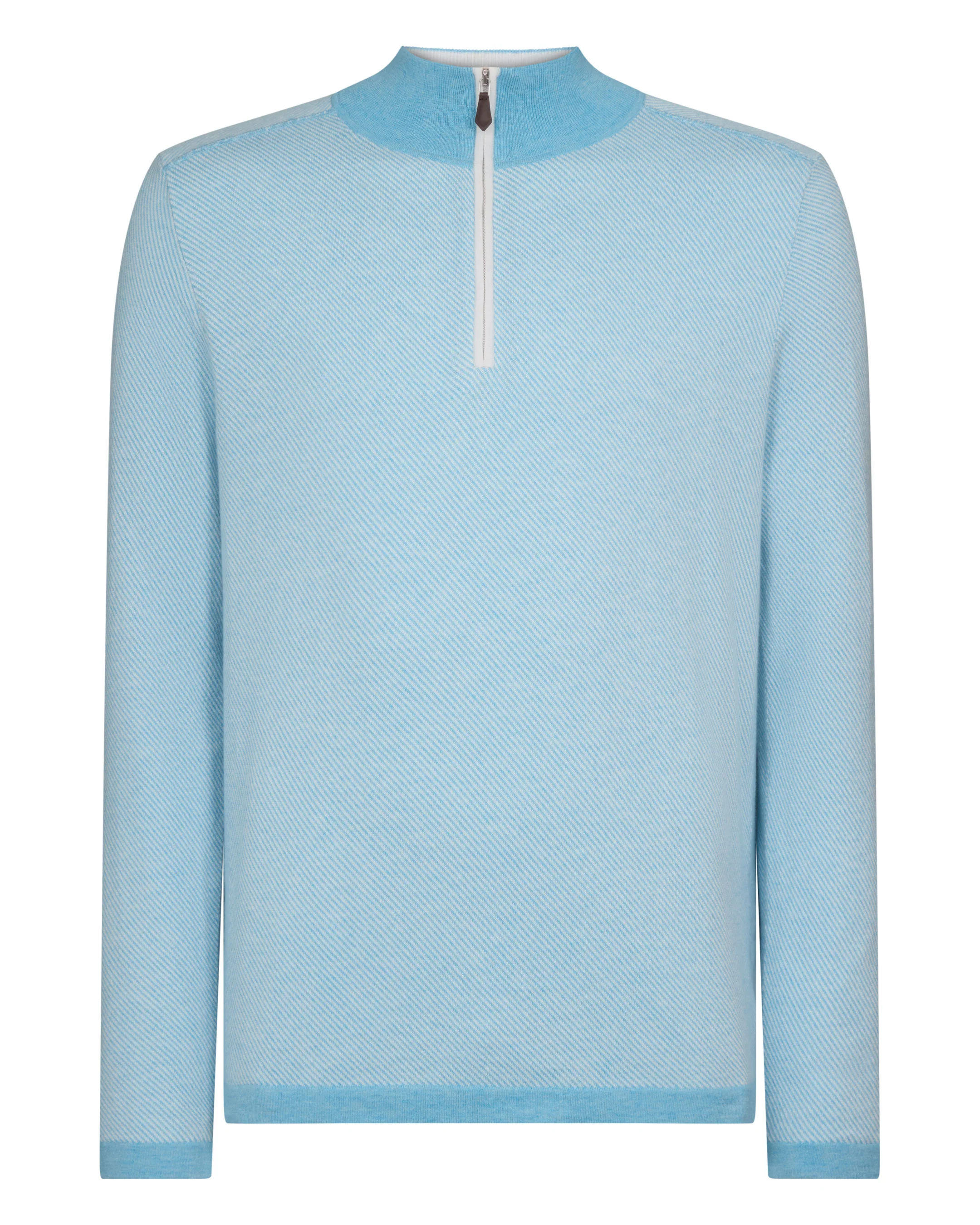 Men's Salcombe Jacquard Half Zip Cotton Cashmere Jumper Cornflower Blue - Image 2