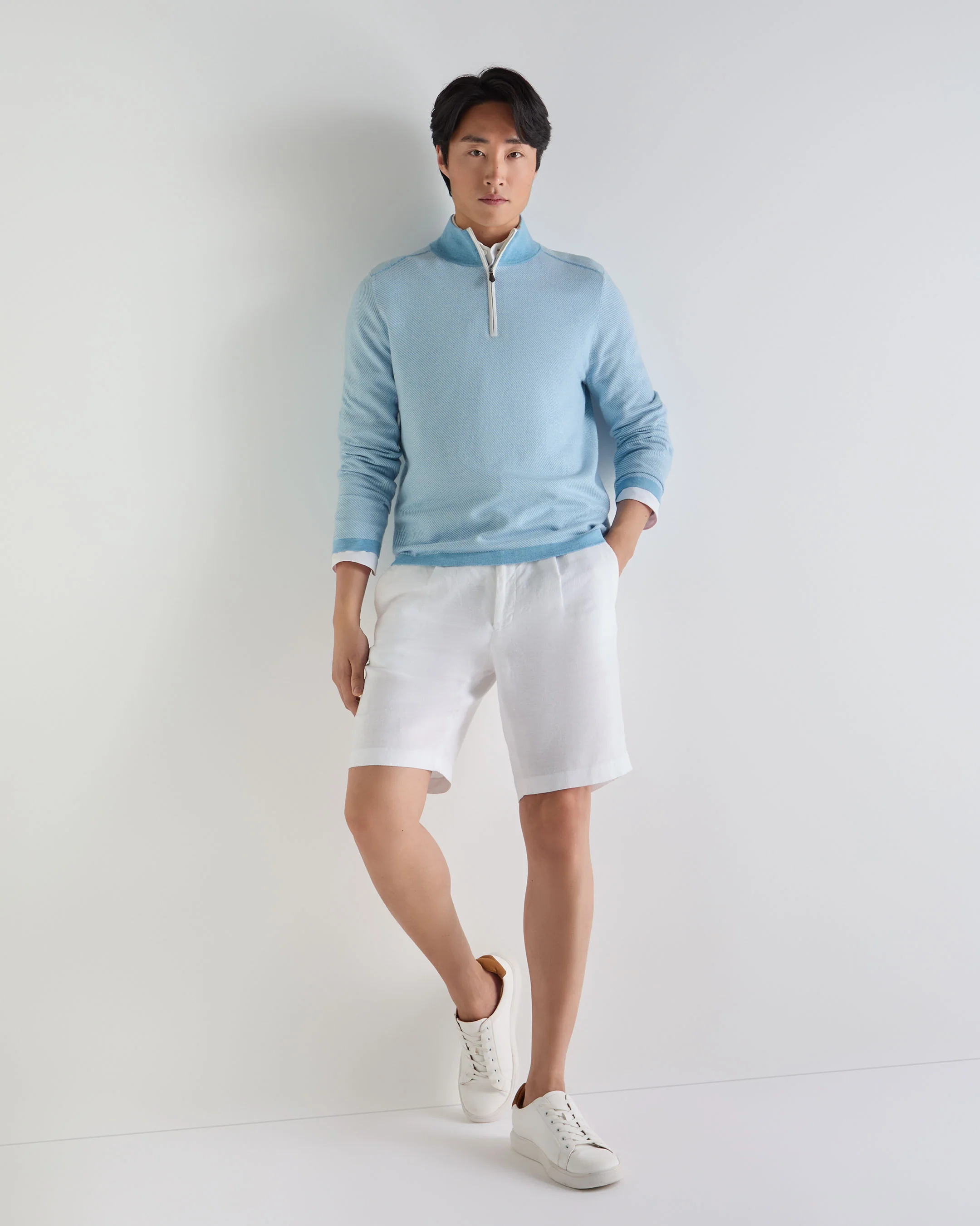 Men's Salcombe Jacquard Half Zip Cotton Cashmere Jumper Cornflower Blue - Image 3