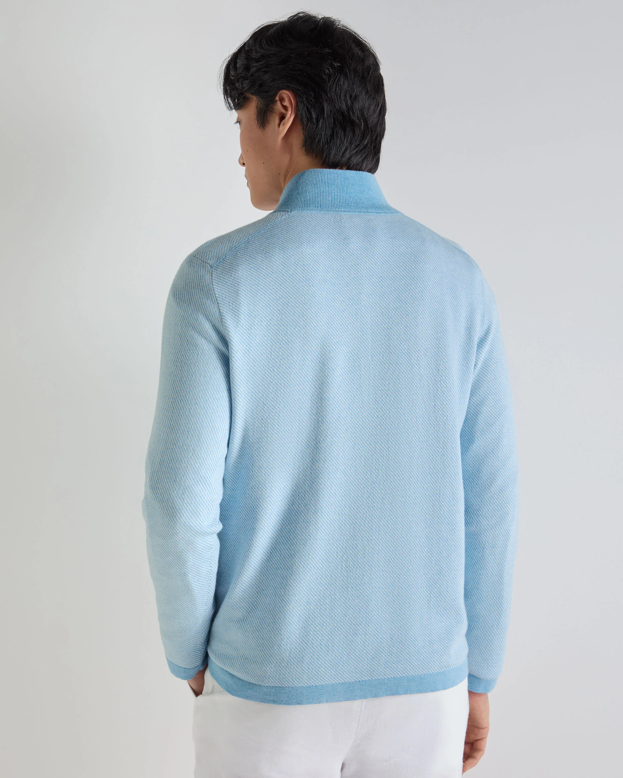 Men's Salcombe Jacquard Half Zip Cotton Cashmere Jumper Cornflower Blue - Image 4
