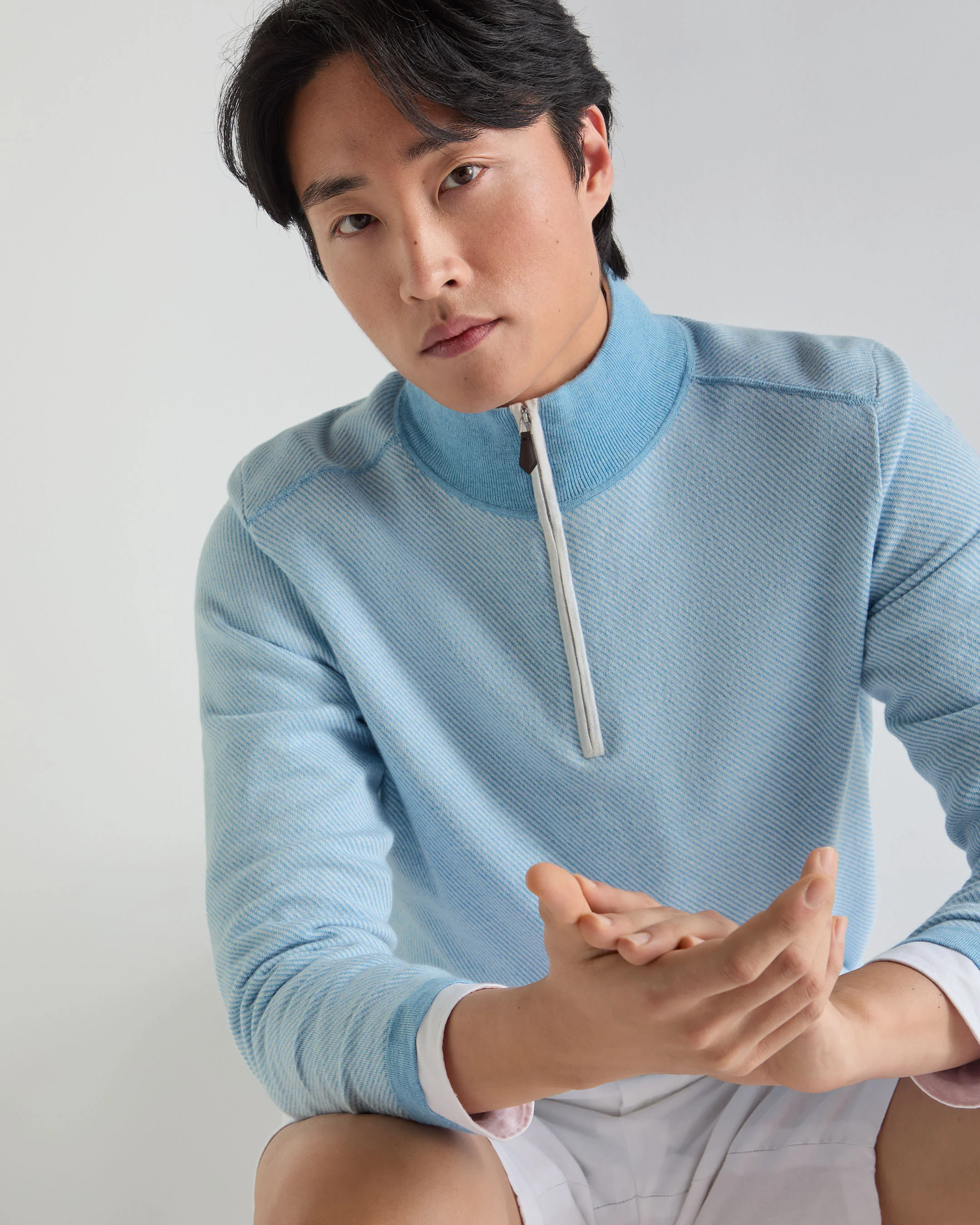 Men's Salcombe Jacquard Half Zip Cotton Cashmere Jumper Cornflower Blue - Image 5