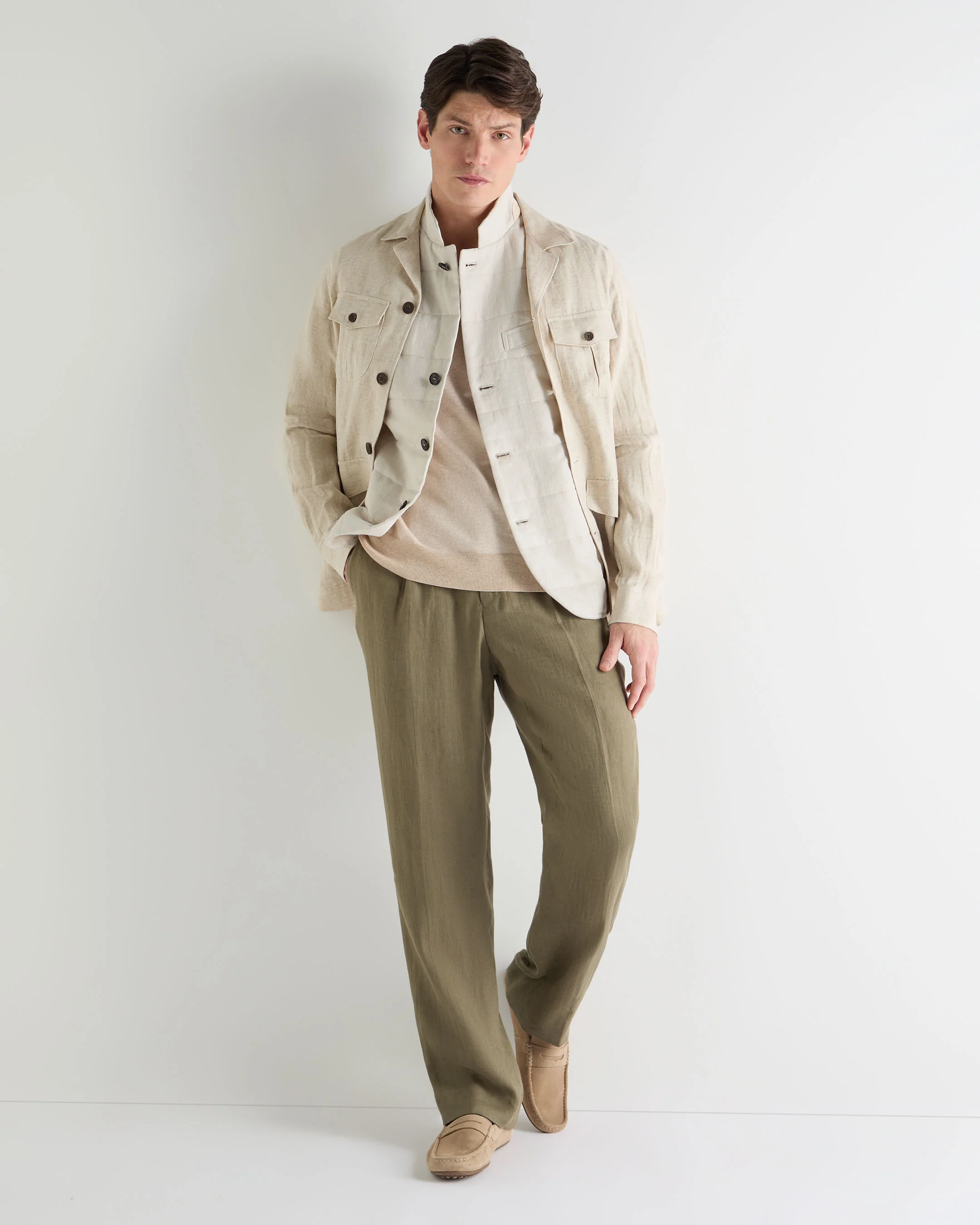 Men's Seville Linen Gilet Chalk White - Image 3