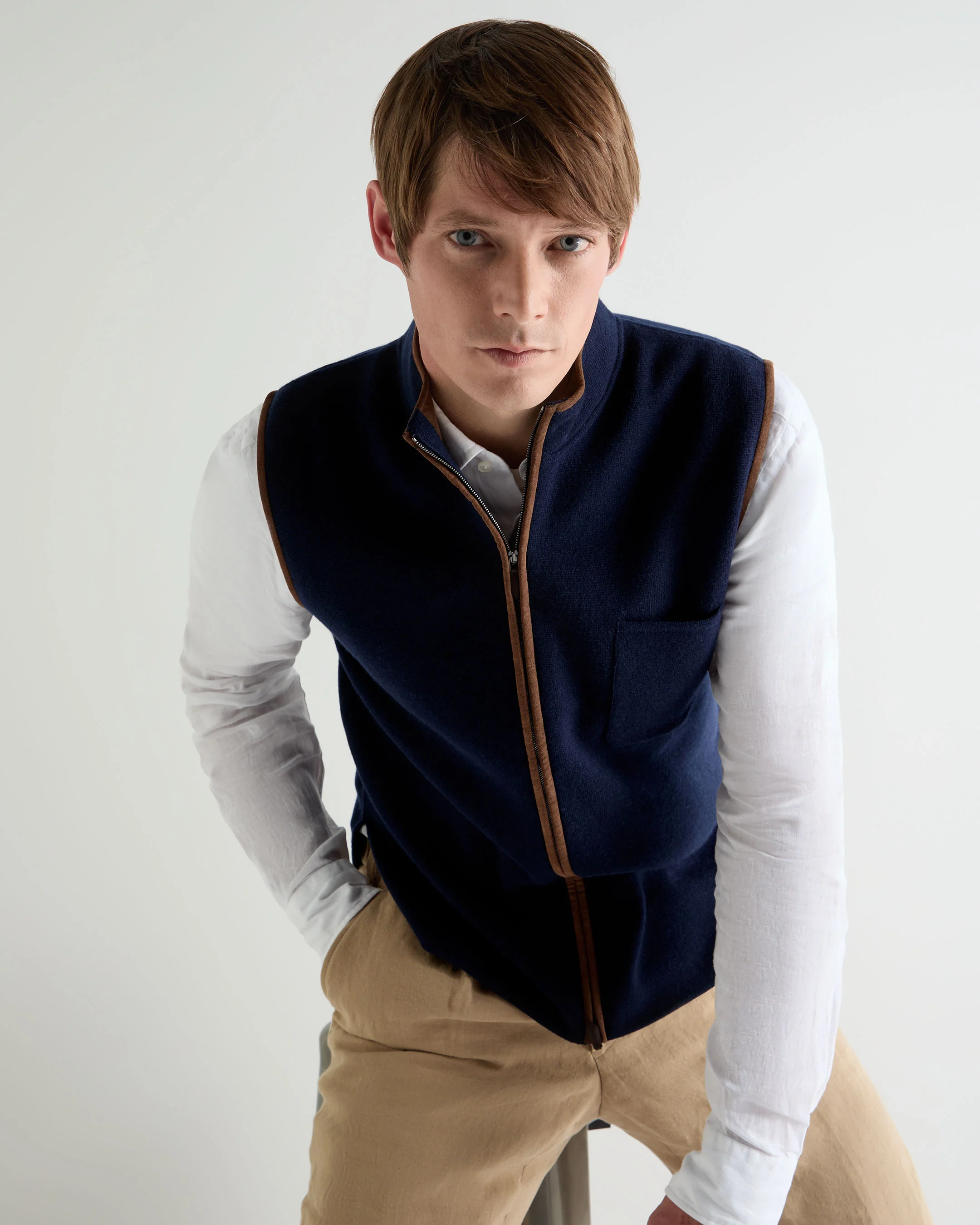 Men's Shaftesbury Cashmere Gilet Deep French Blue - Image 5