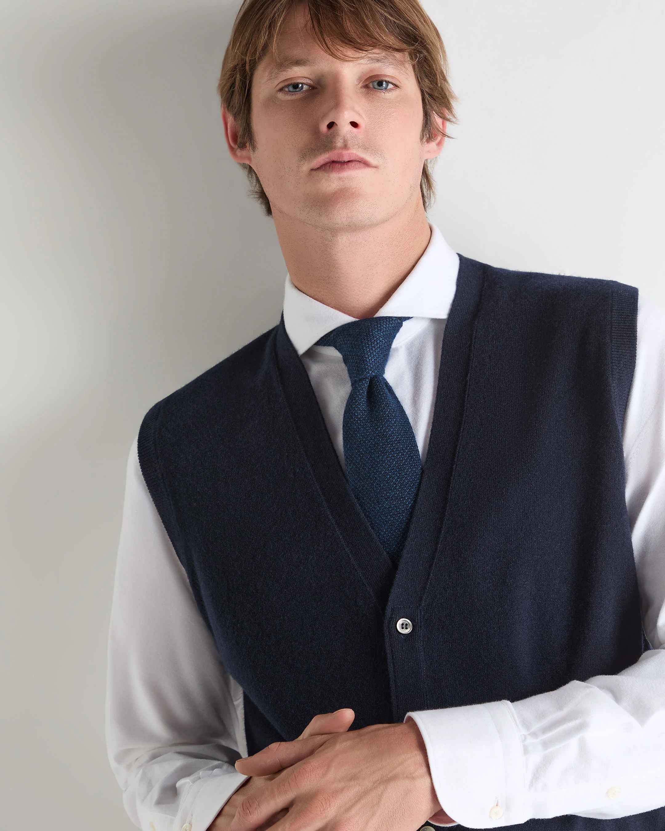 Men's Sleeveless Cashmere Tank Top Navy Blue - Image 5