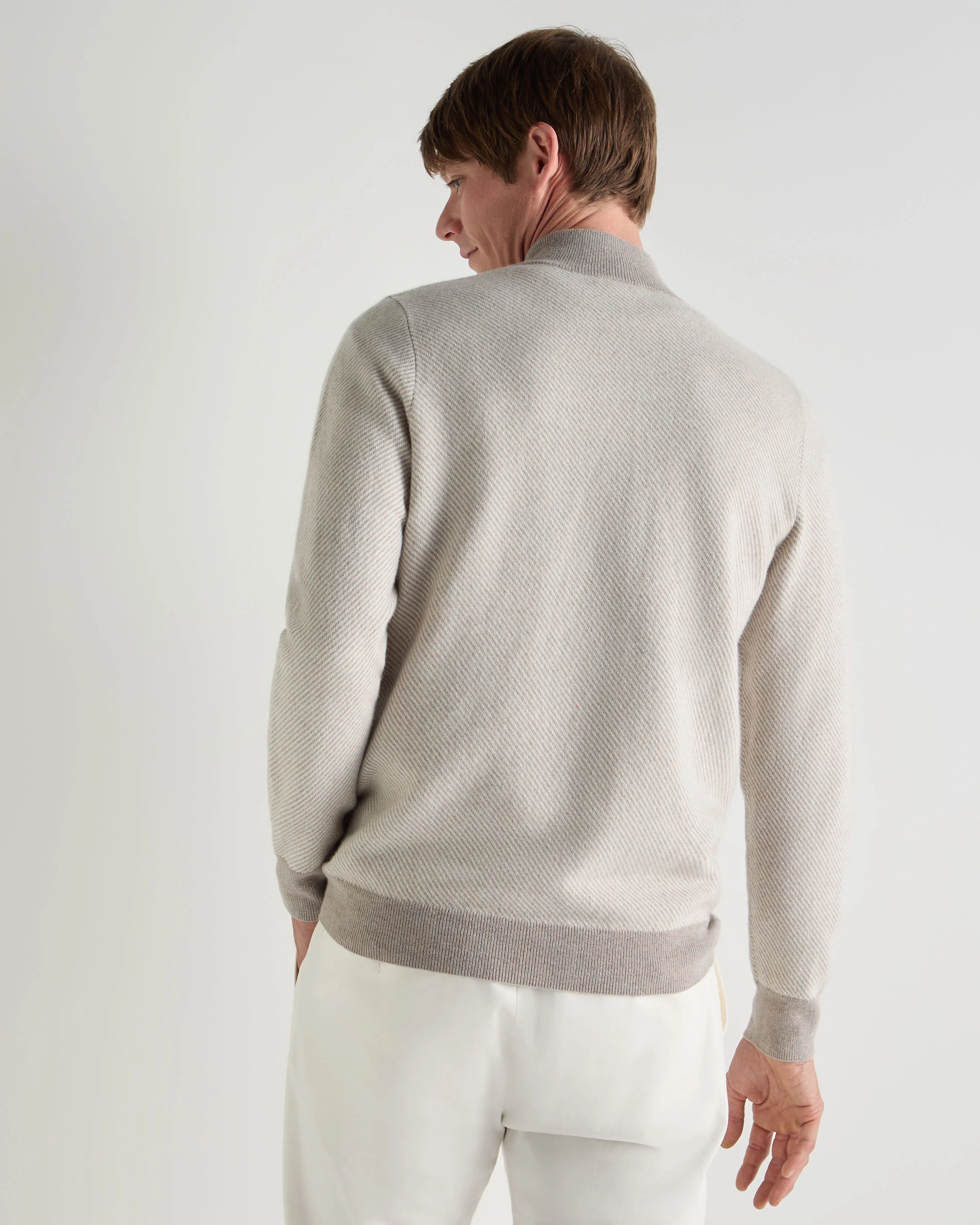 Men's Temple Jacquard Half Zip Cashmere Jumper Oat Grey - Image 4