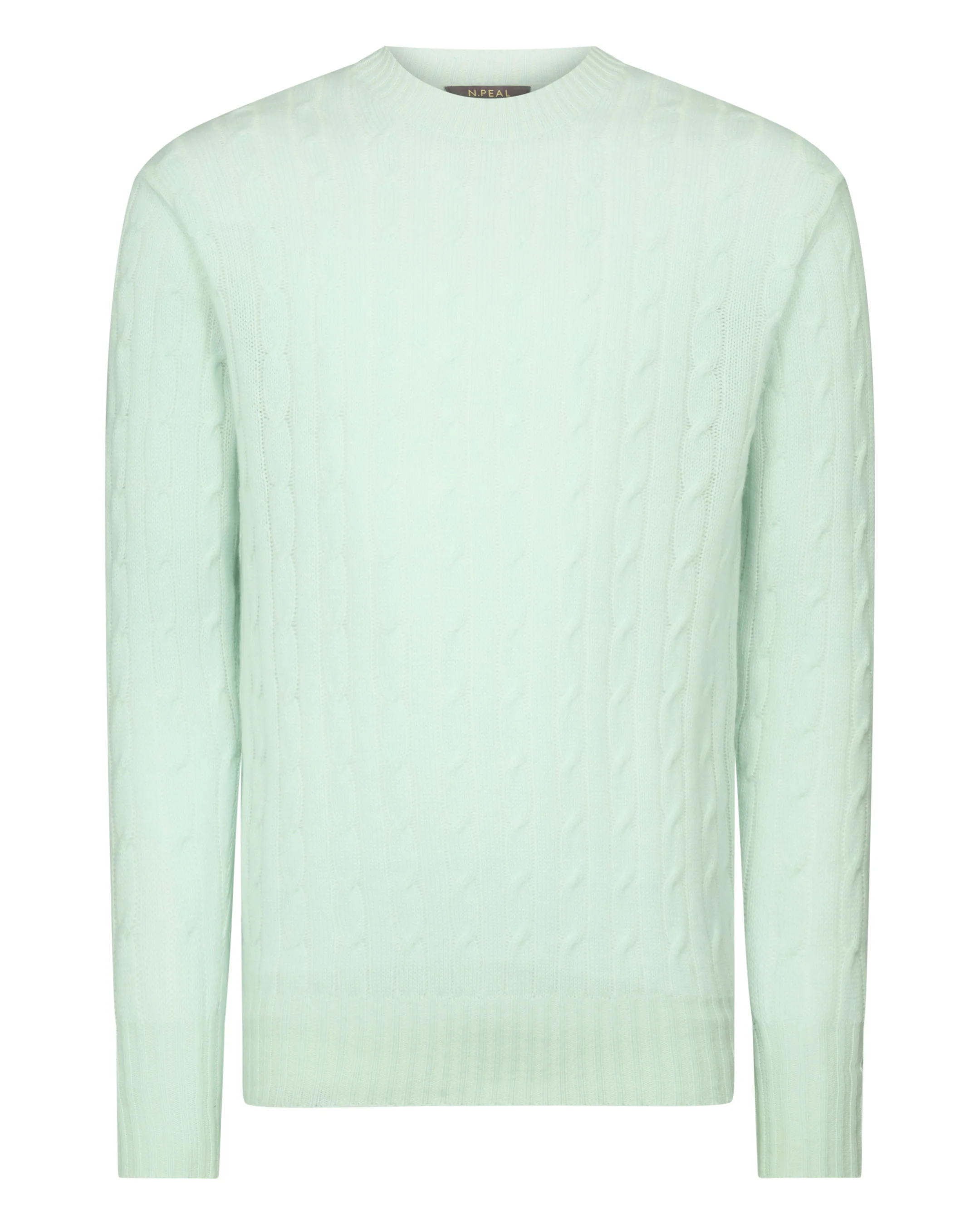 Men's Thames Cable Round Neck Cashmere Jumper Mint Green - Image 2