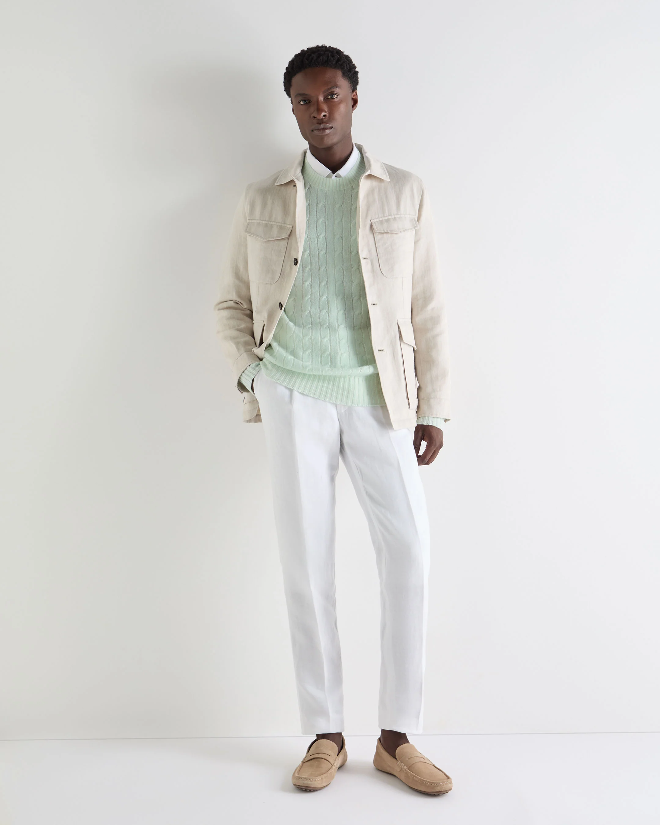 Men's Thames Cable Round Neck Cashmere Jumper Mint Green - Image 3