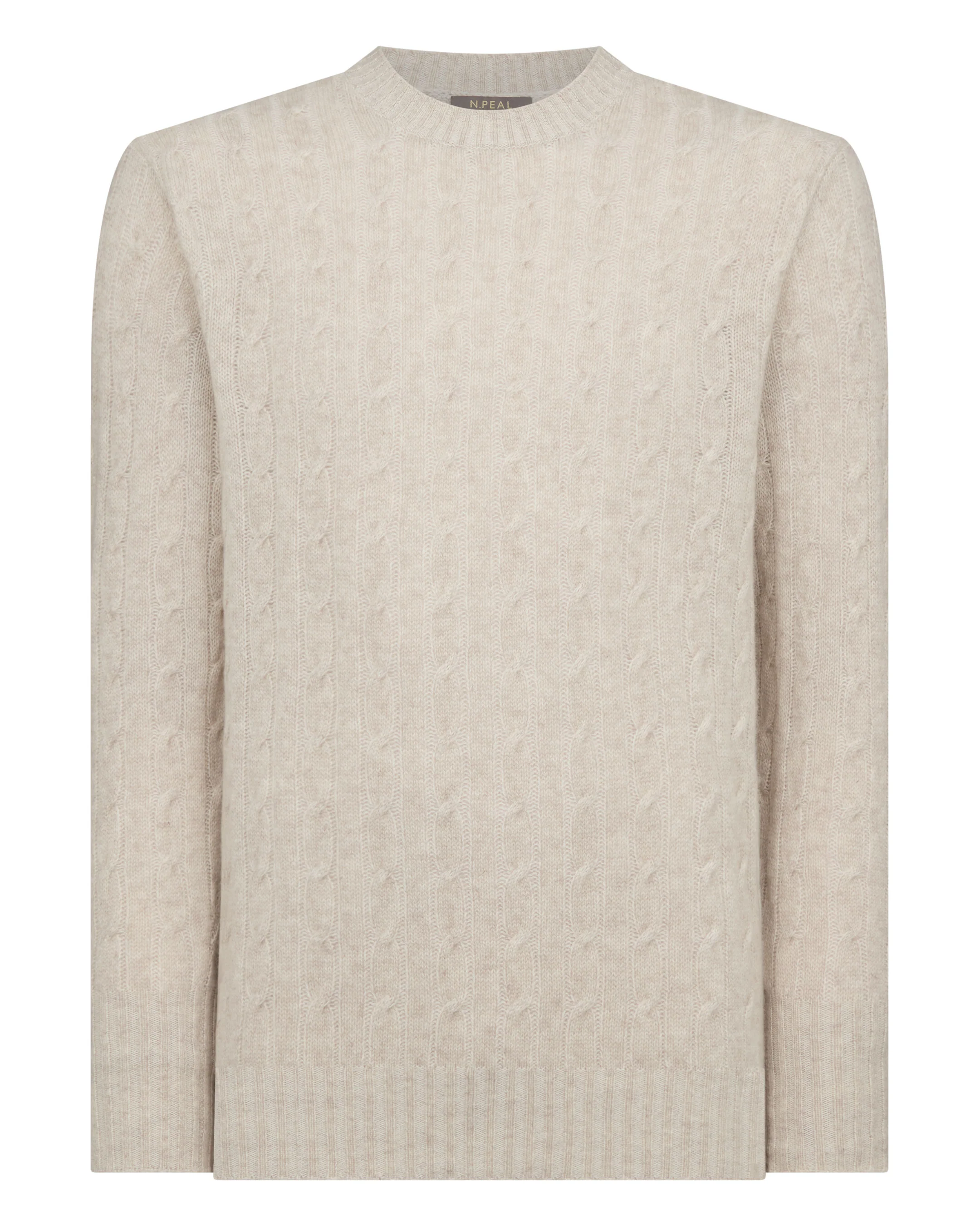 Men's Thames Cable Round Neck Cashmere Jumper Sand Brown - Image 2