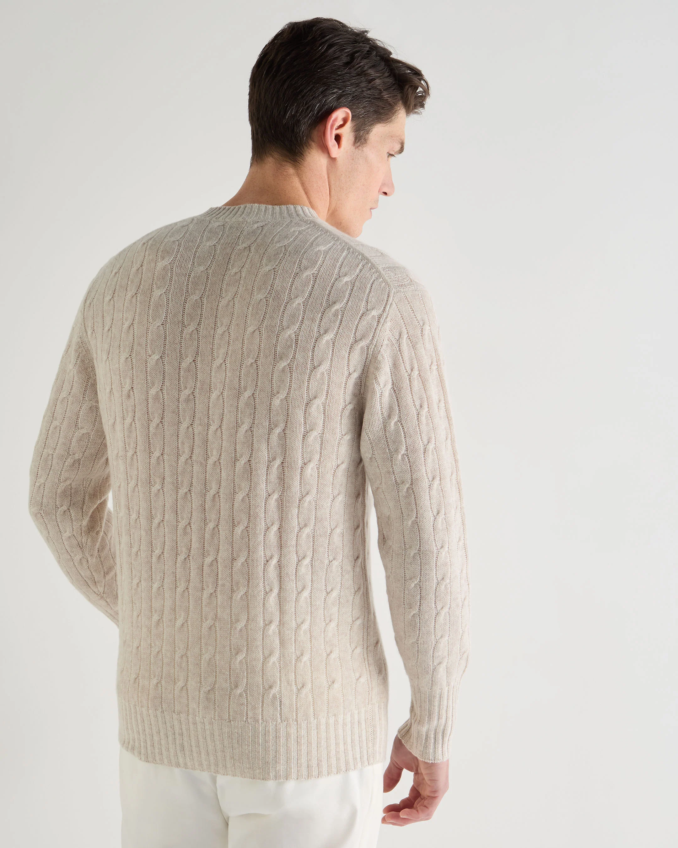 Men's Thames Cable Round Neck Cashmere Jumper Sand Brown - Image 4