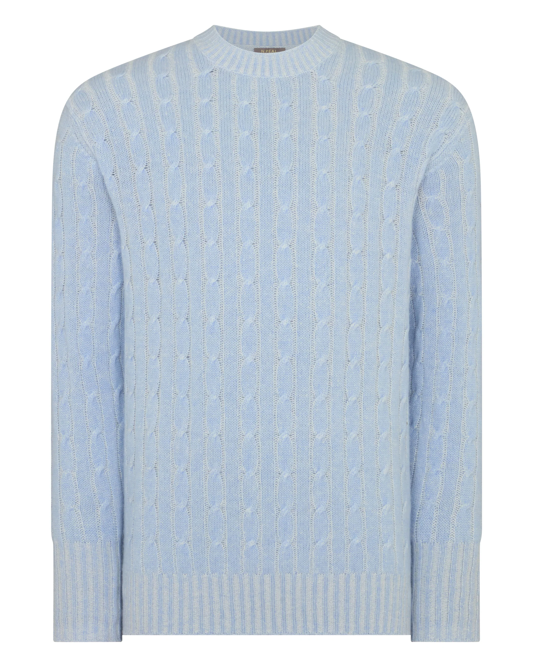 Men's Thames Cable Round Neck Cashmere Jumper Sea Mist Blue - Image 2