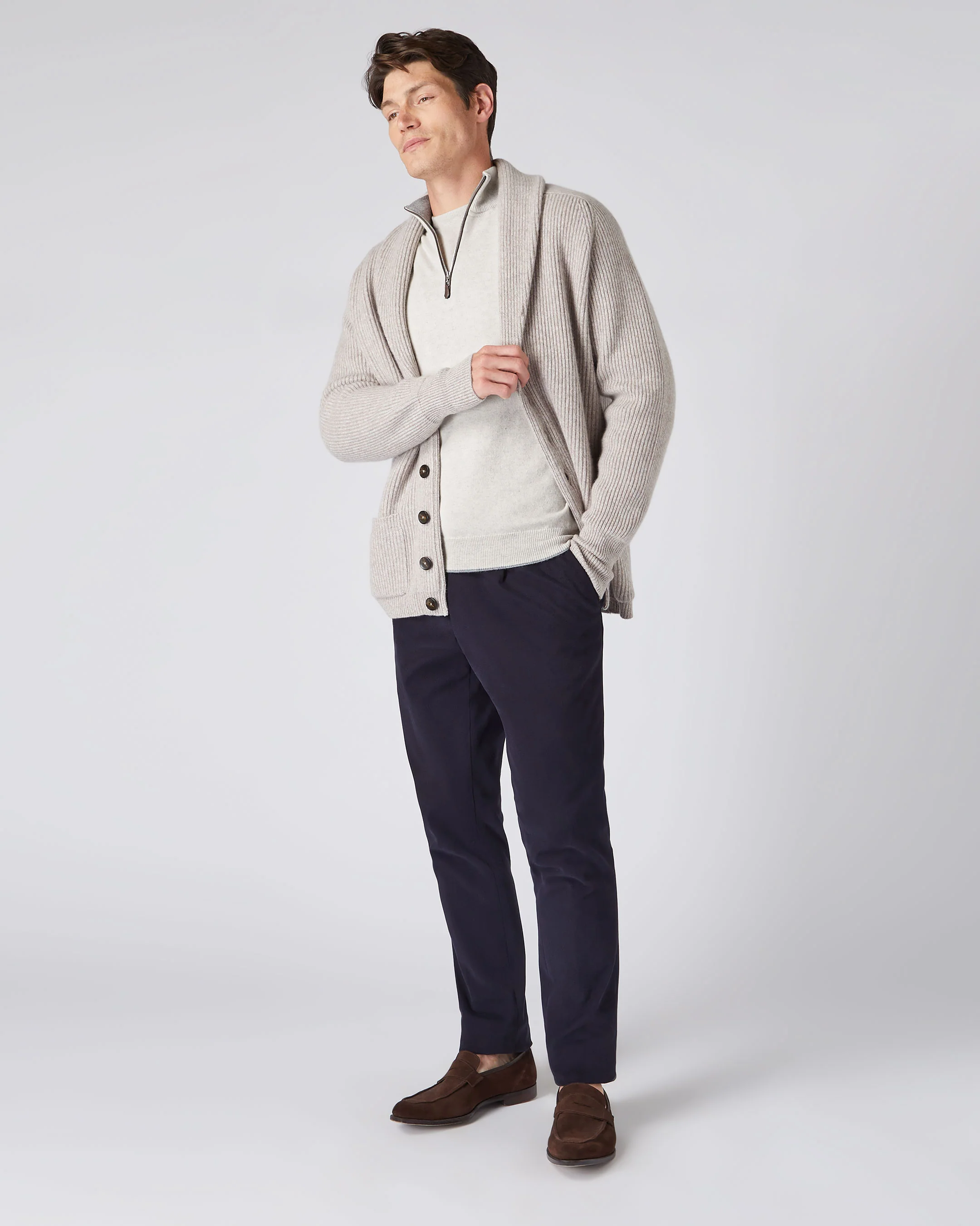 Men's Carnaby Half Zip Cashmere Jumper Pebble Grey - Image 3
