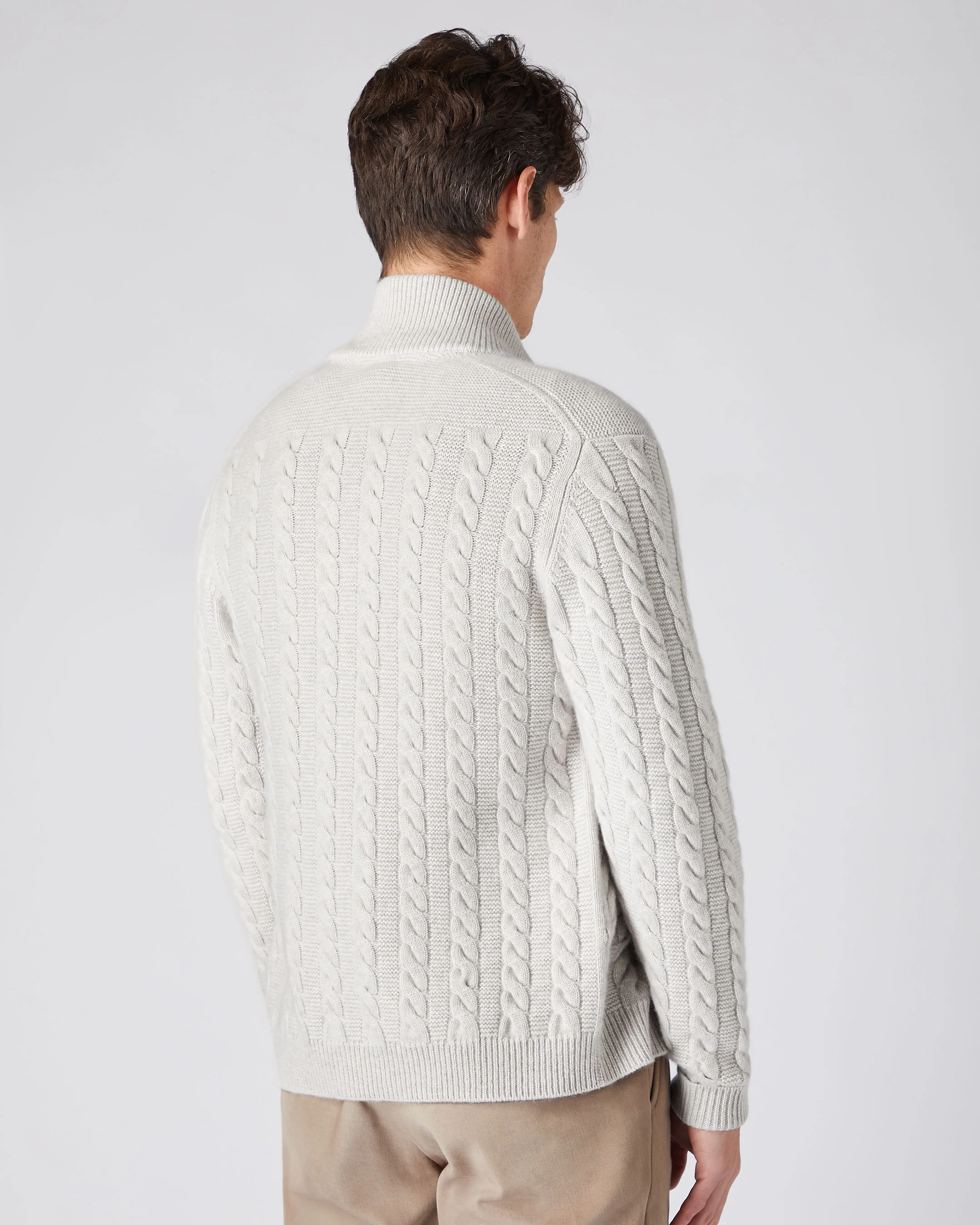 Men's Richmond Cable Cashmere Cardigan Pebble Grey - Image 4