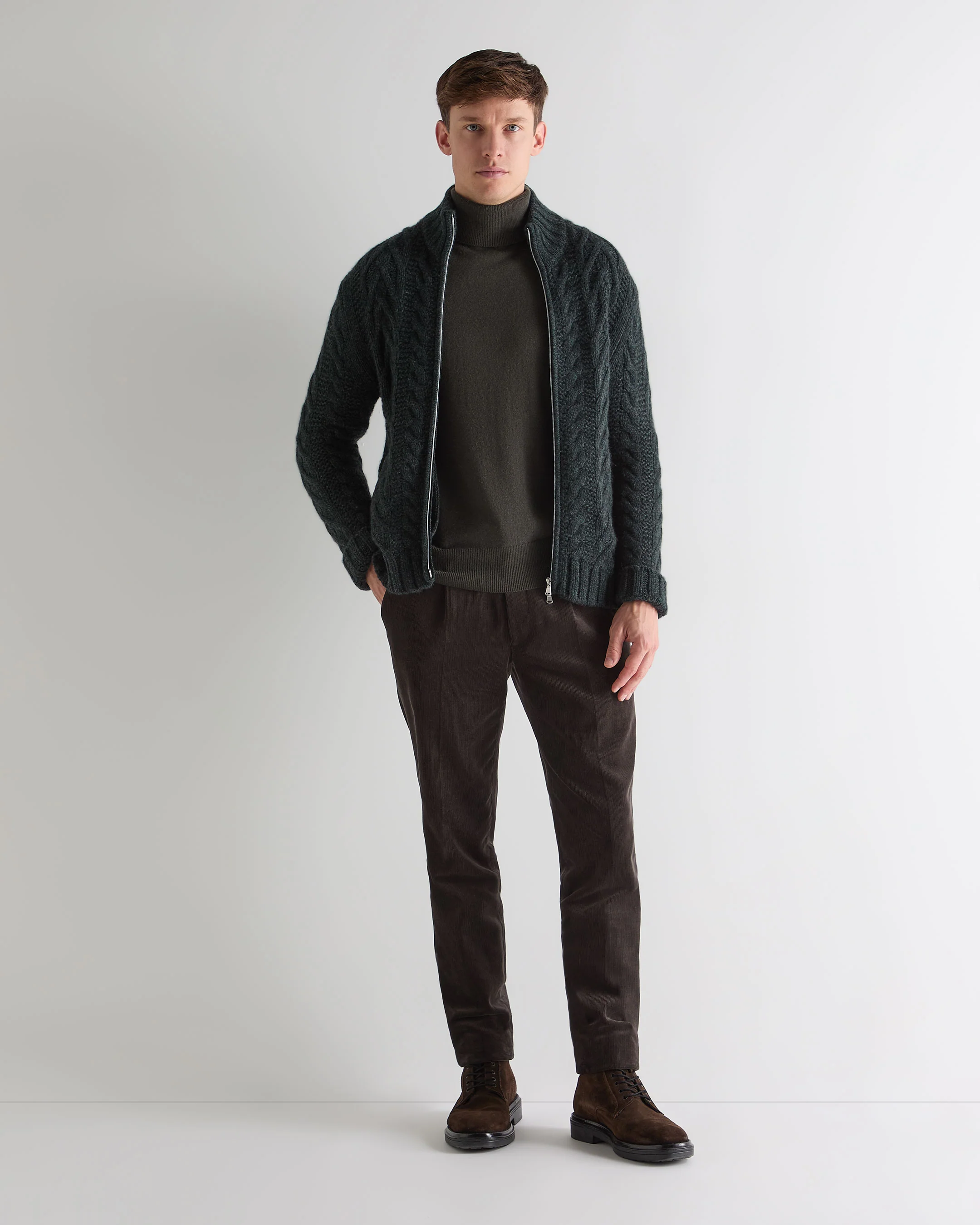 Men's Trafalgar Roll Neck Cashmere Jumper Arabica Khaki Green - Image 3