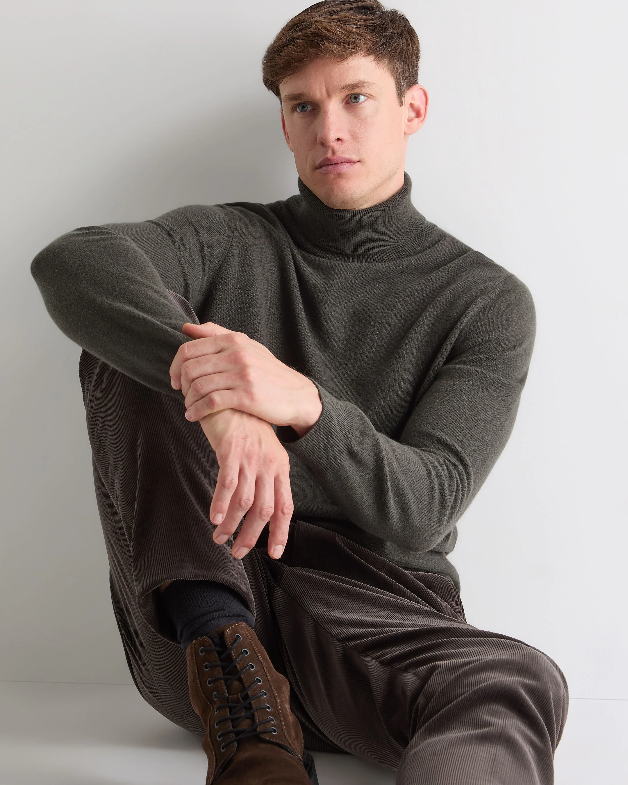 Men's Trafalgar Roll Neck Cashmere Jumper Arabica Khaki Green - Image 6