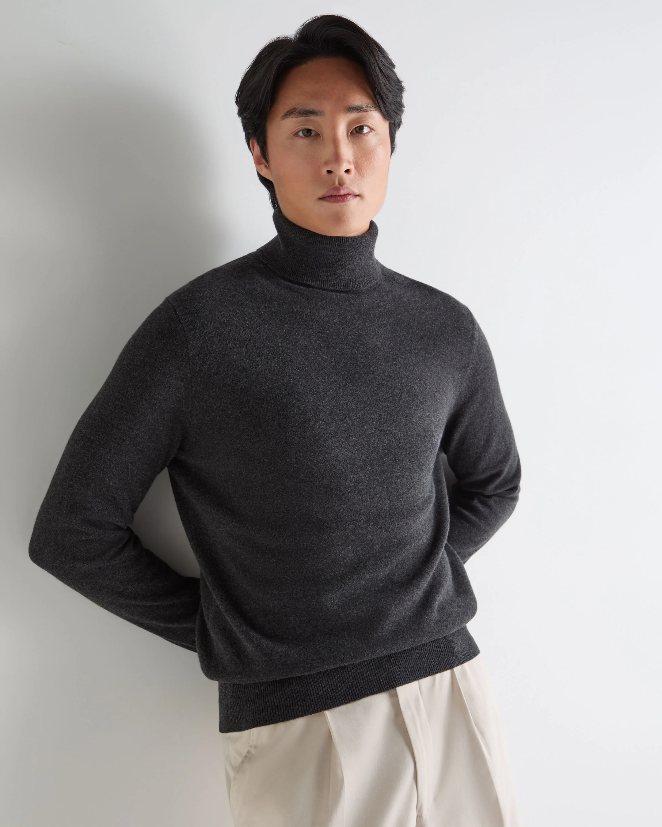 Men's Trafalgar Roll Neck Cashmere Jumper Deep Charcoal Grey