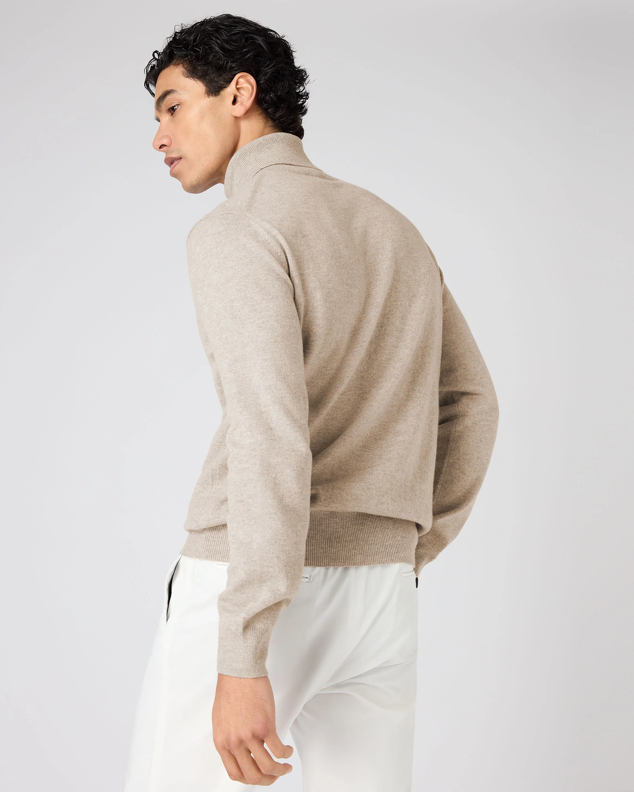 Men's Trafalgar Roll Neck Cashmere Jumper Oatmeal Brown - Image 4