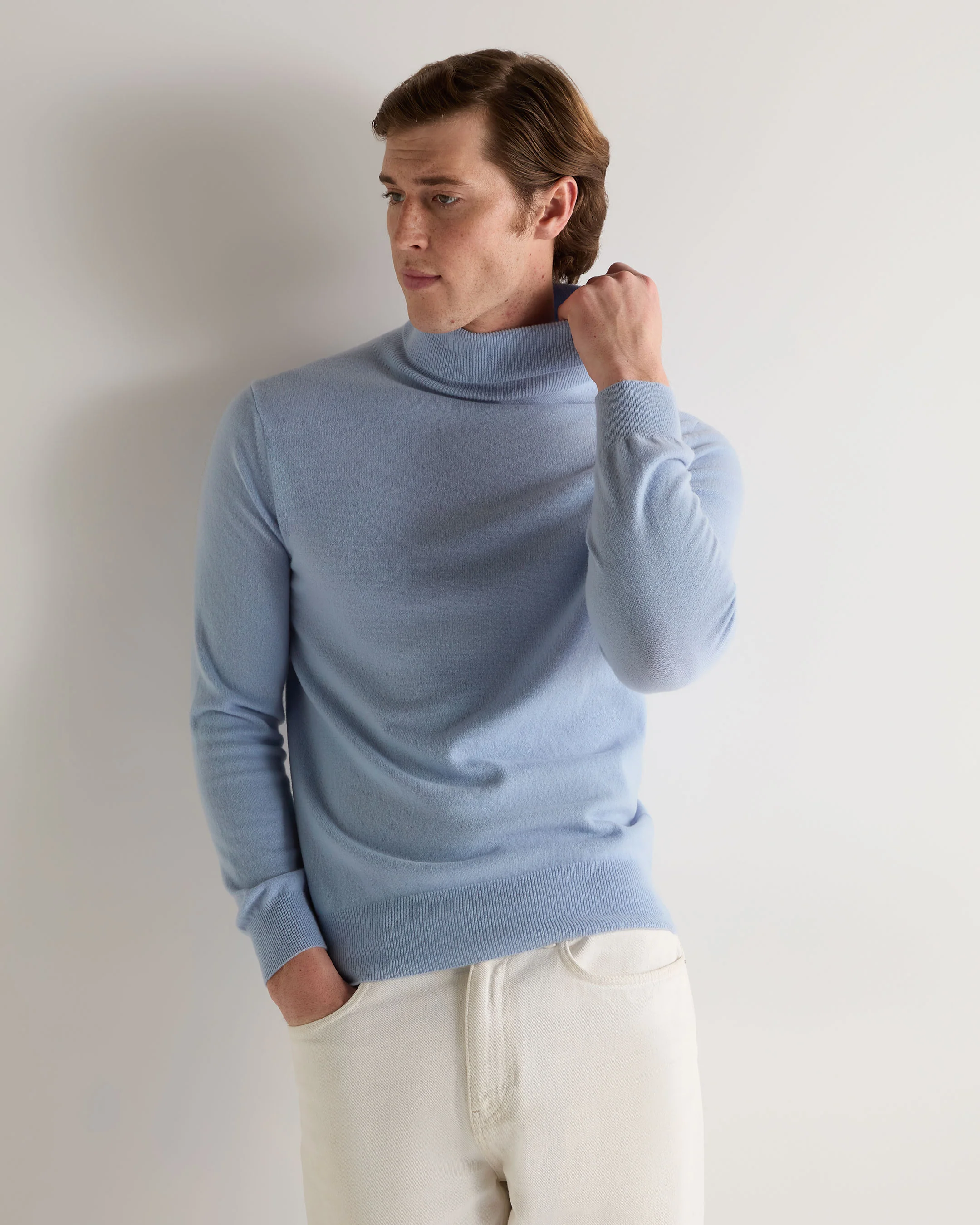 Men's Trafalgar Roll Neck Cashmere Jumper Sea Mist Blue