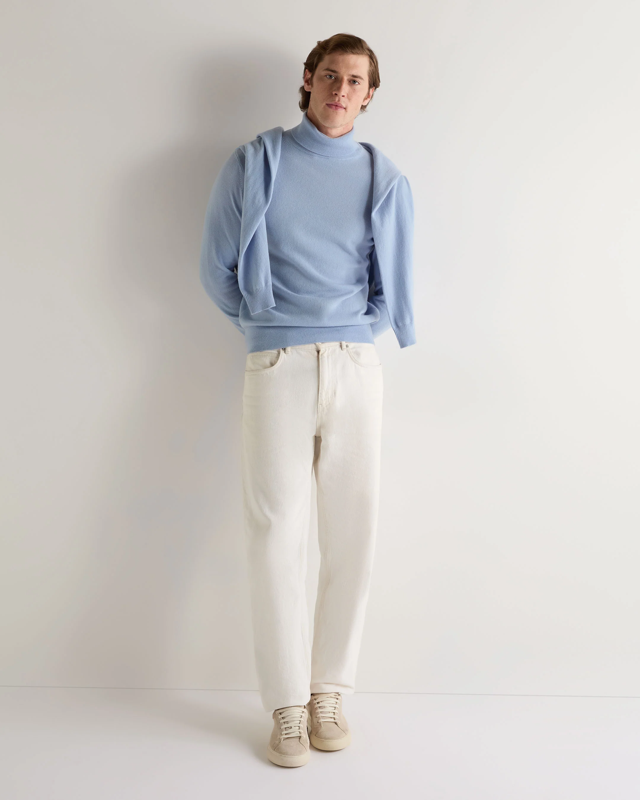 Men's Trafalgar Roll Neck Cashmere Jumper Sea Mist Blue - Image 3