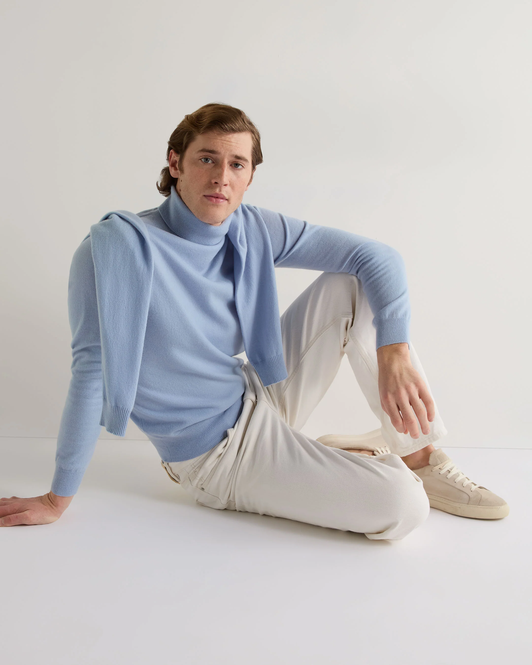 Men's Trafalgar Roll Neck Cashmere Jumper Sea Mist Blue - Image 6