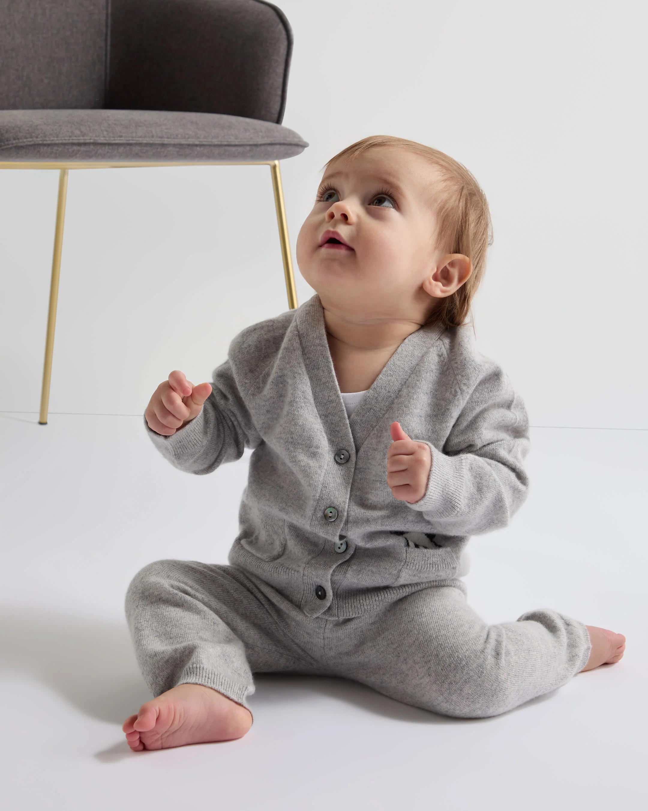 Panda Pocket Cashmere Cardigan Fumo Grey - Image 4