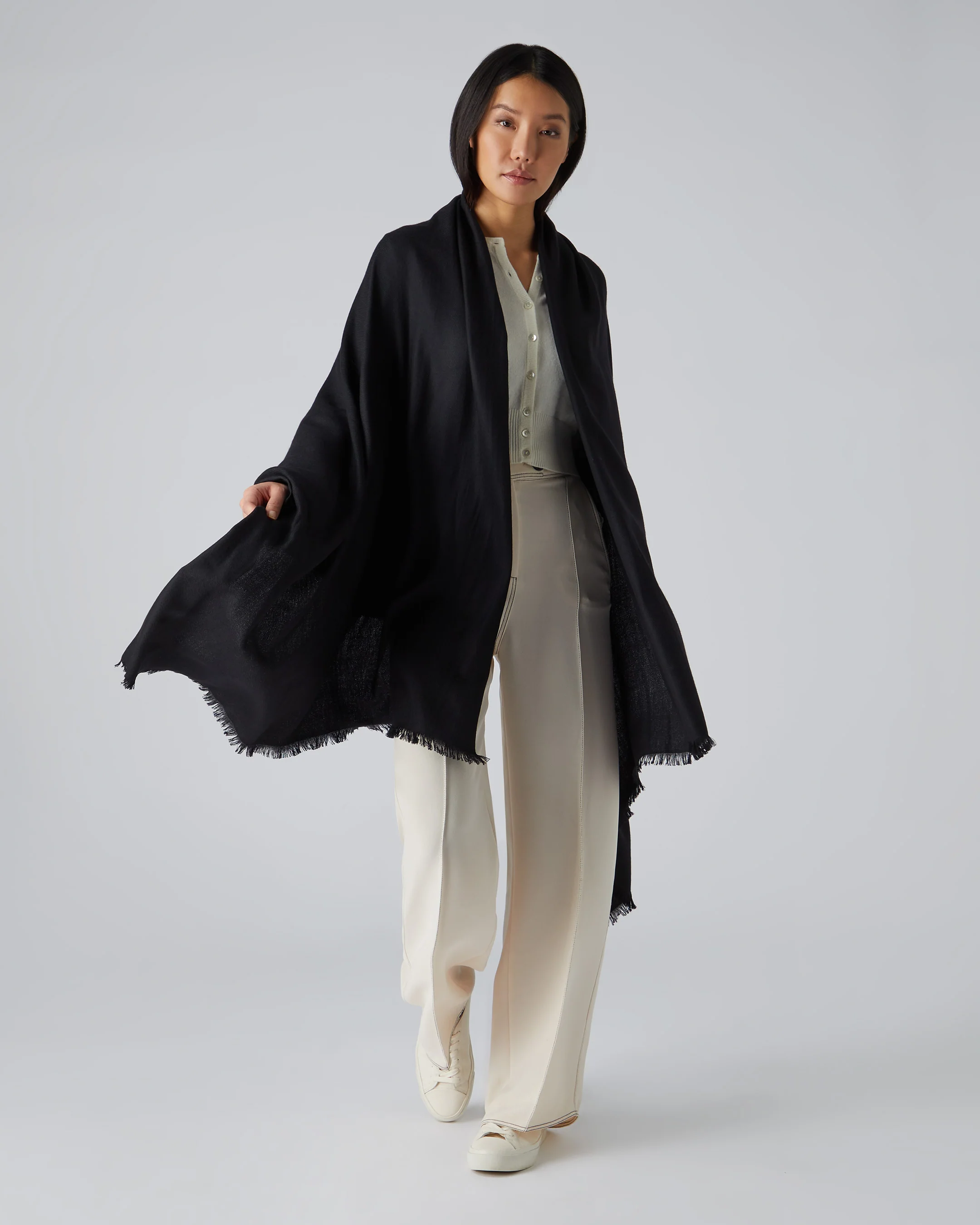 Women's Pashmina Cashmere Shawl Black - Image 3