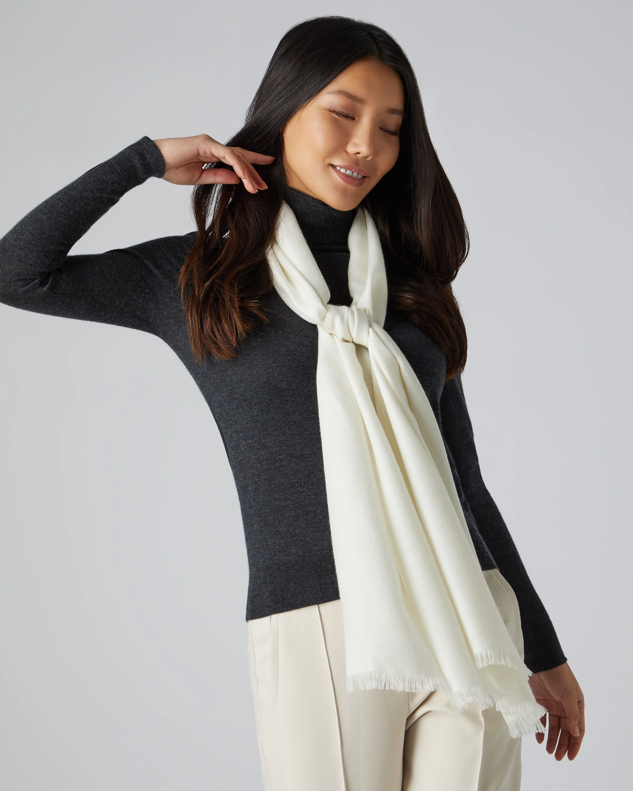 Women's Pashmina Cashmere Stole New Ivory White - Image 2