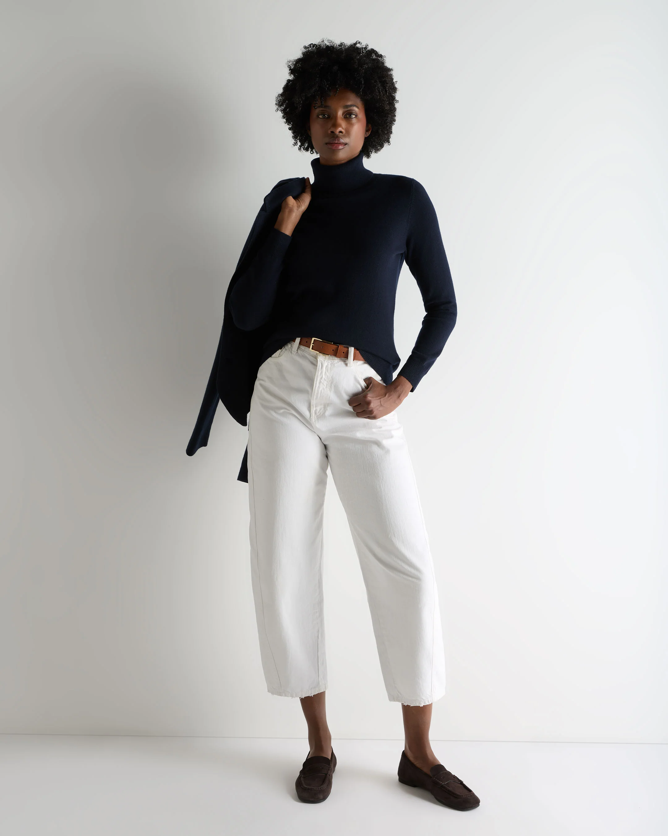 Women's Luna Roll Neck Cashmere Jumper Navy Blue - Image 3