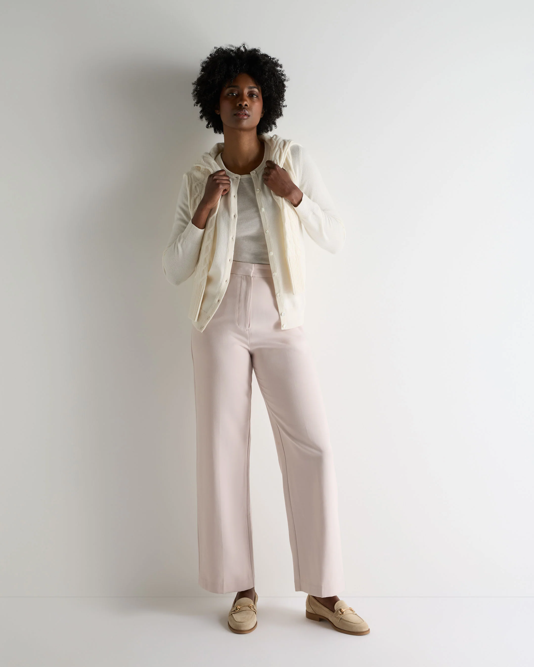 Women's Olivia Round Neck Cashmere Cardigan New Ivory White - Image 3