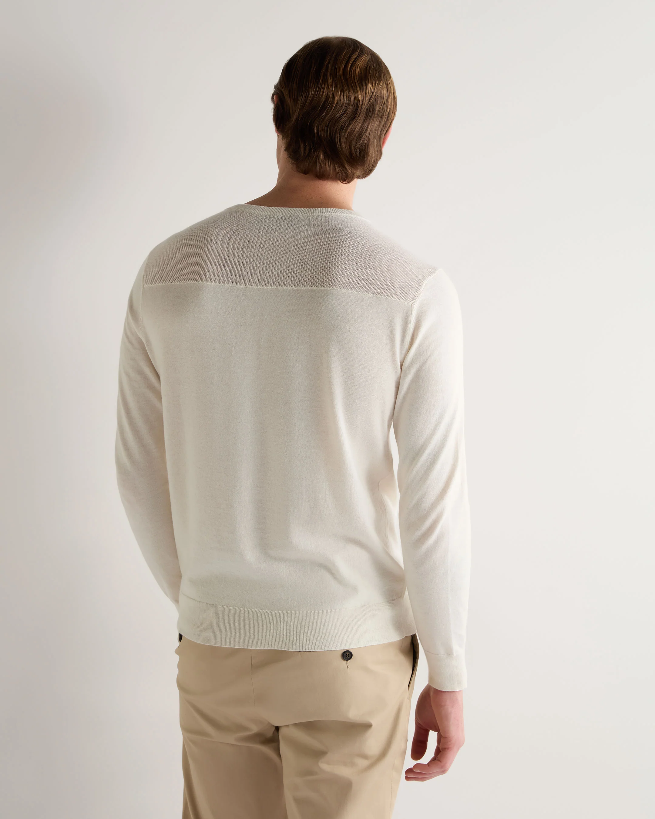 007 Round Neck Cotton Cashmere Henley New Ivory White - Image 4