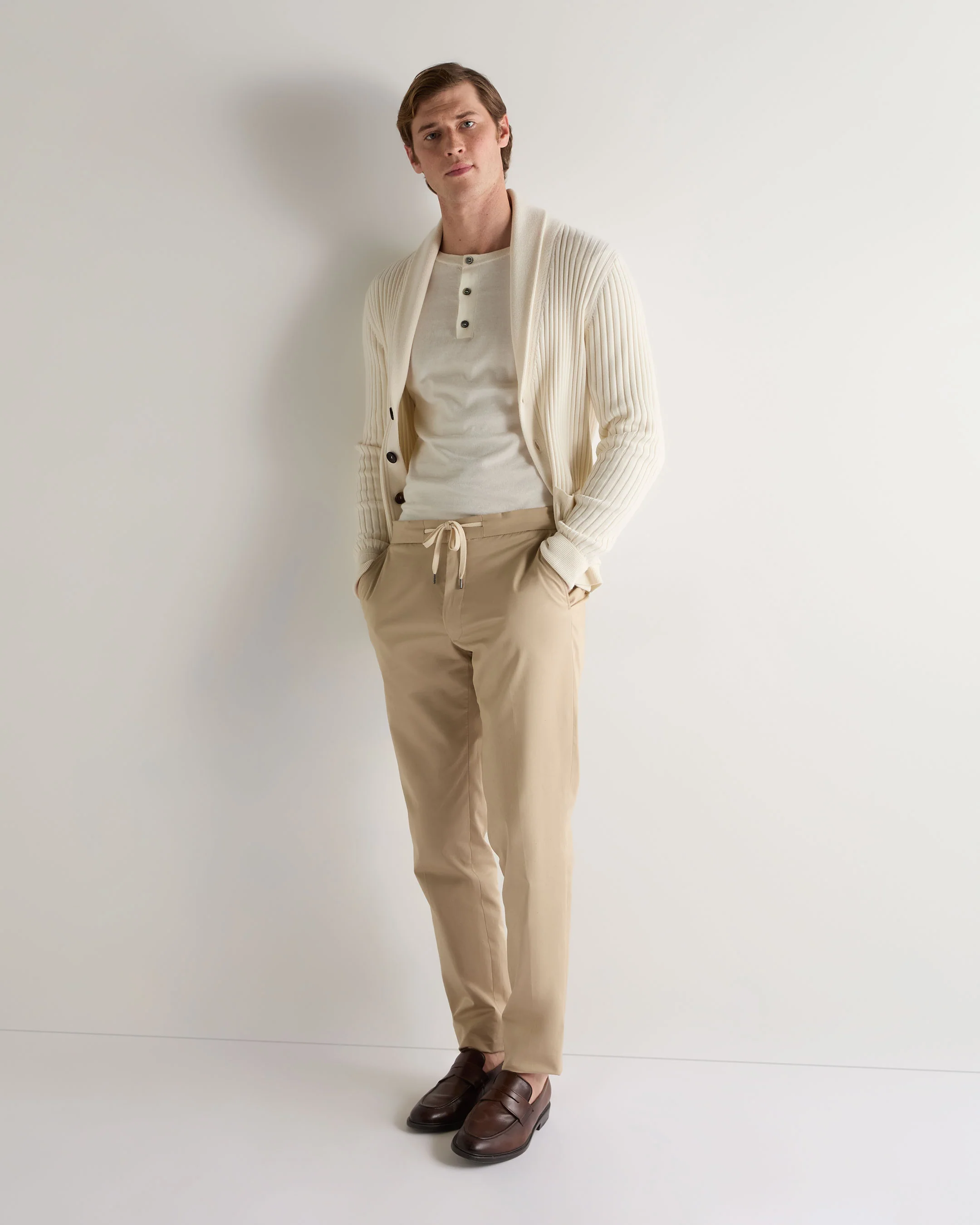 007 Round Neck Cotton Cashmere Henley New Ivory White - Image 6