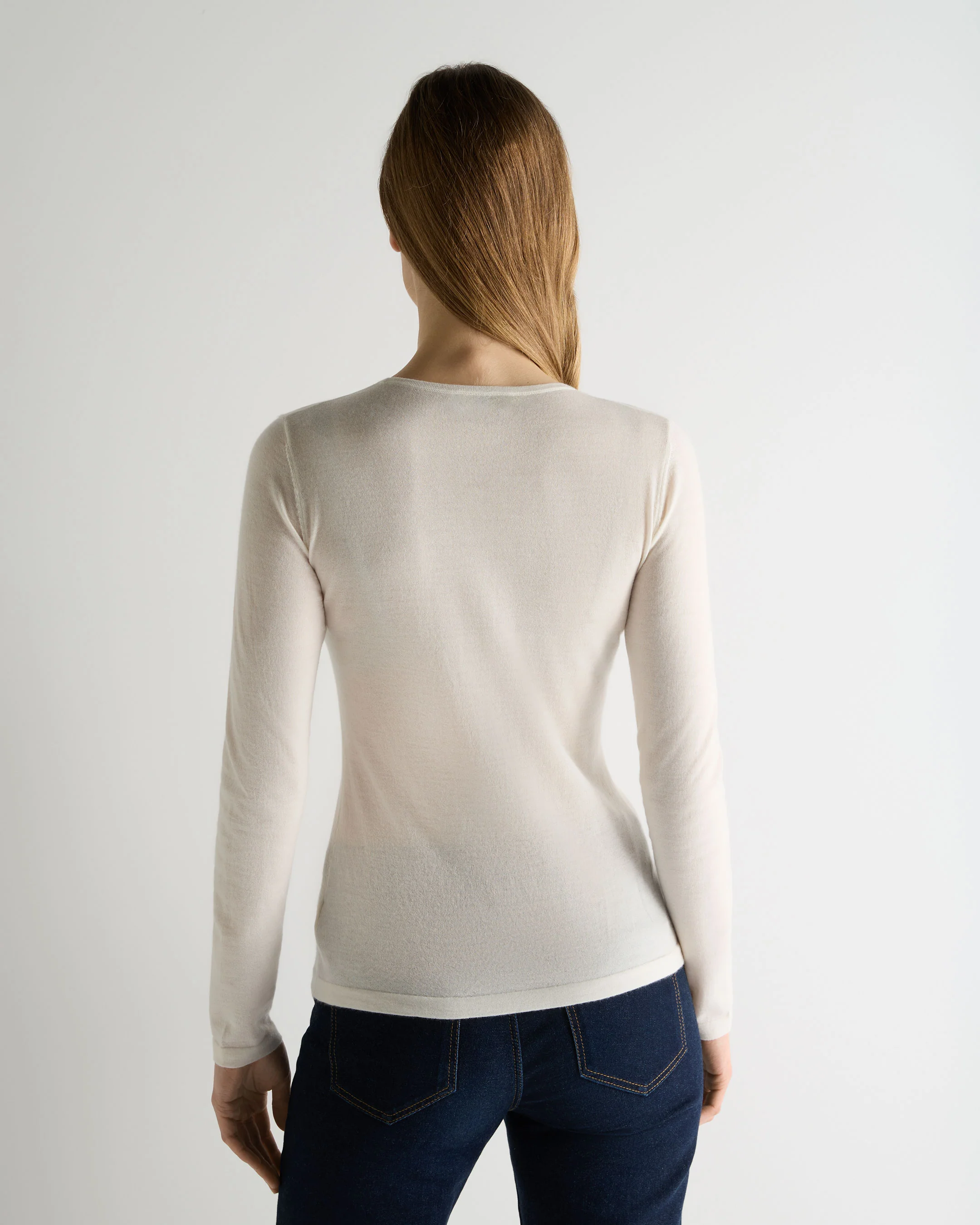 Women's Eden Superfine Cashmere Round Neck Top New Ivory White - Image 4