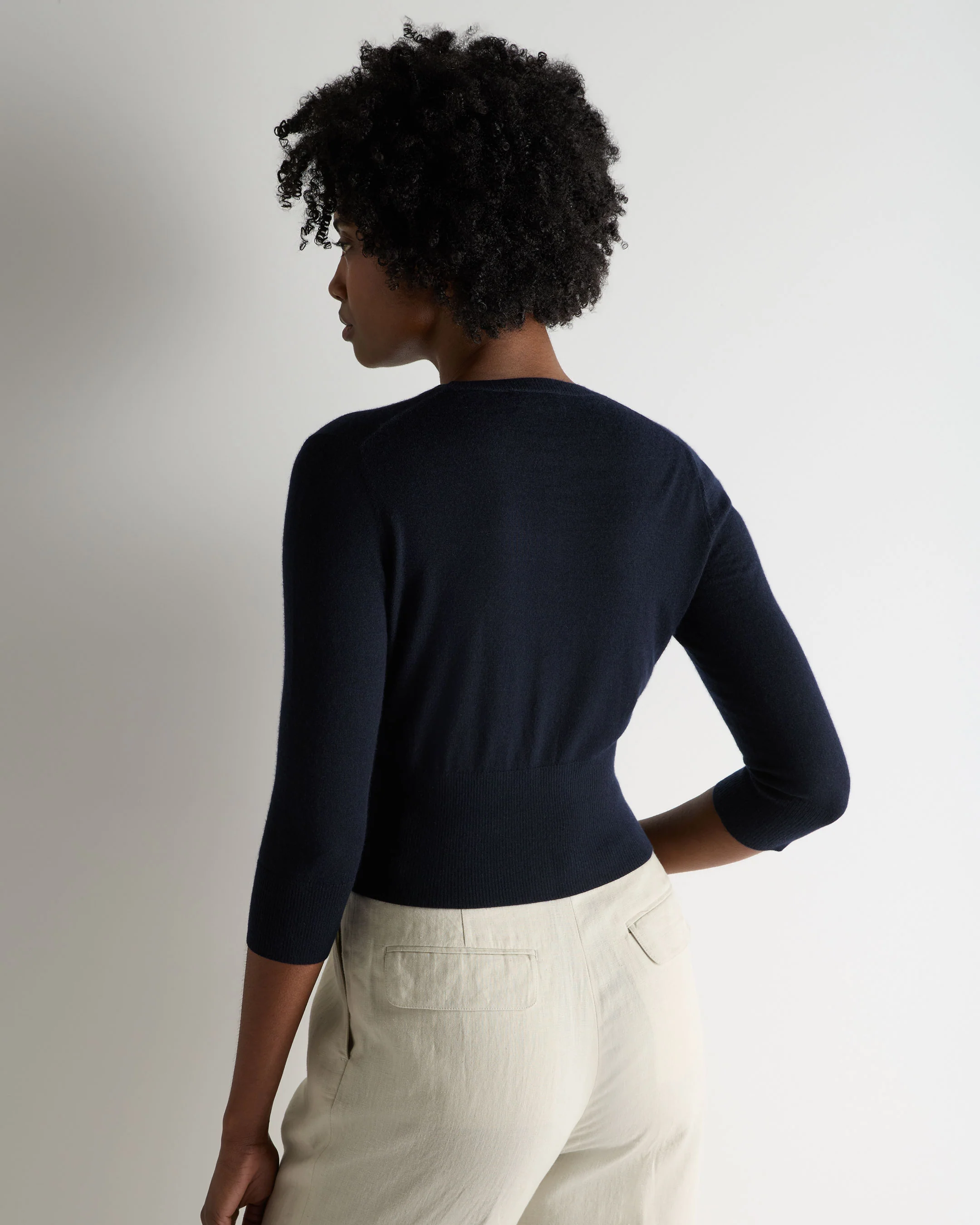Women's Darcie Superfine Cashmere Cropped Cardigan Navy Blue - Image 4