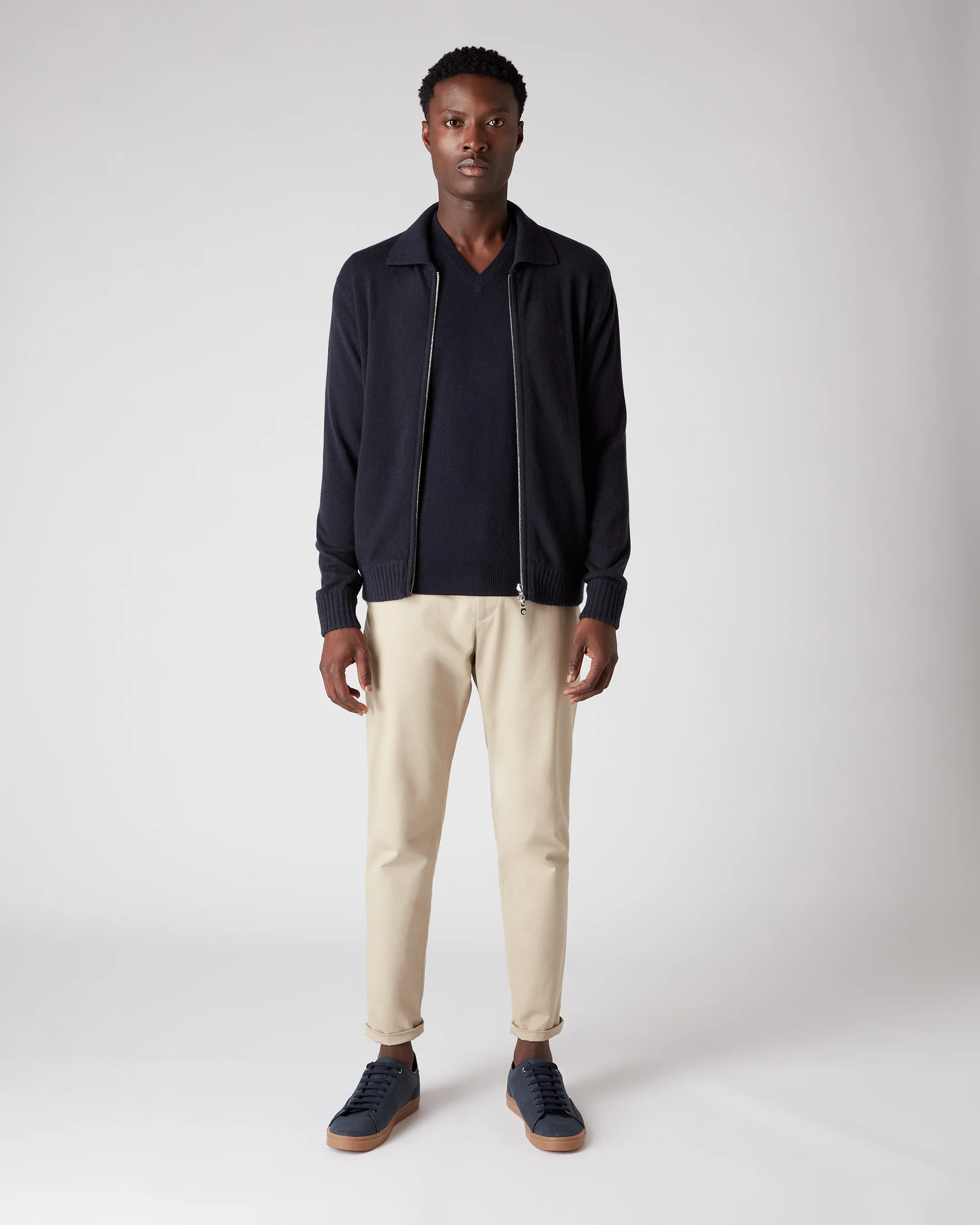 Men's Burlington V Neck Cashmere Jumper Navy Blue - Image 3