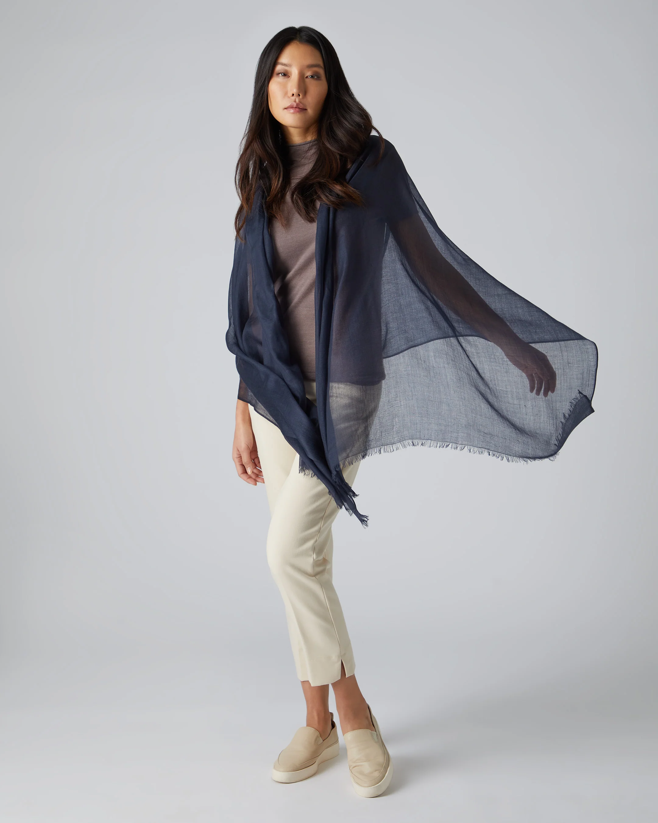 Women's Ultrafine Pashmina Cashmere Shawl Navy Blue - Image 3