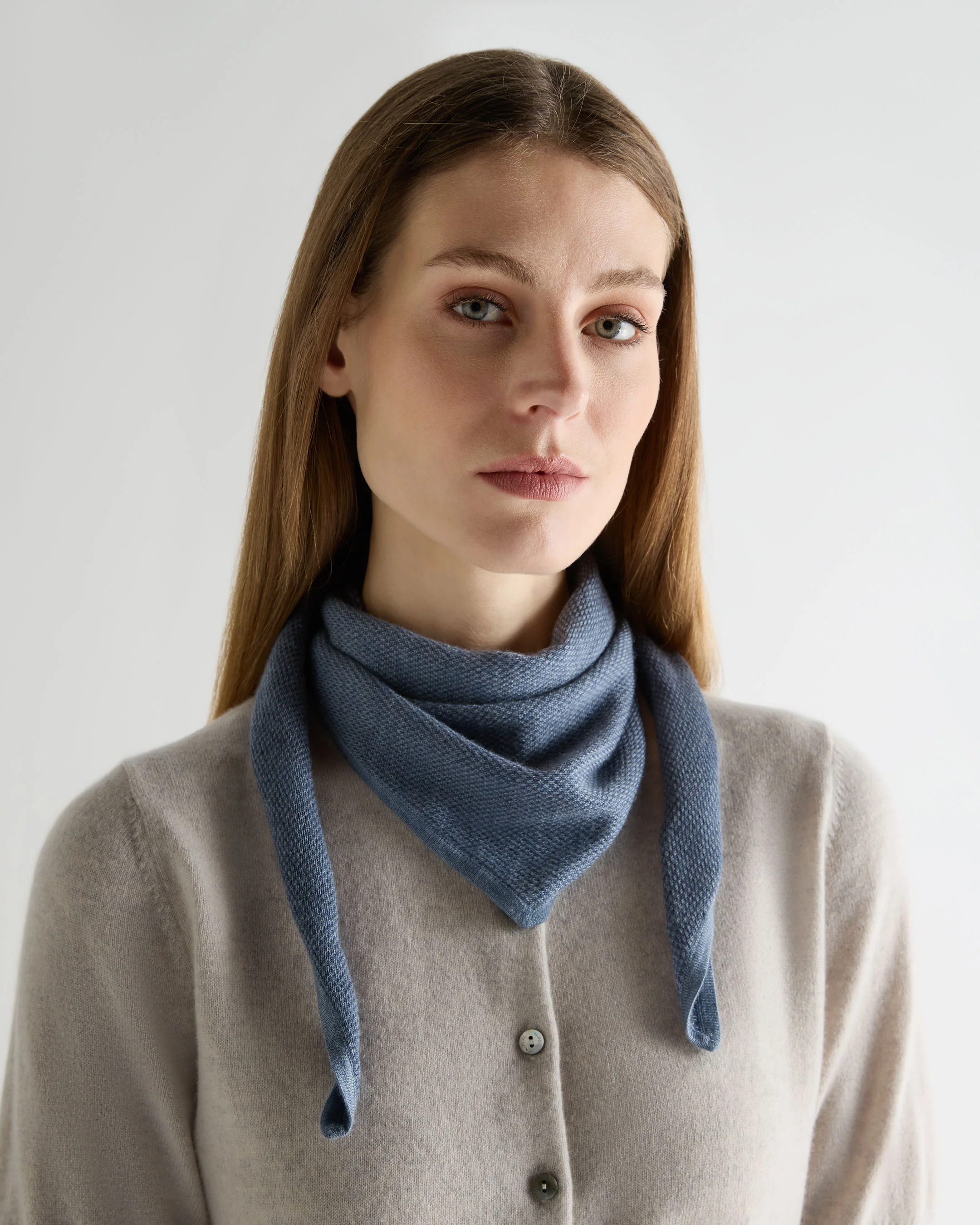 Unisex Birdseye Silk Cashmere Neckerchief Denim Blue Birdseye - Image 3