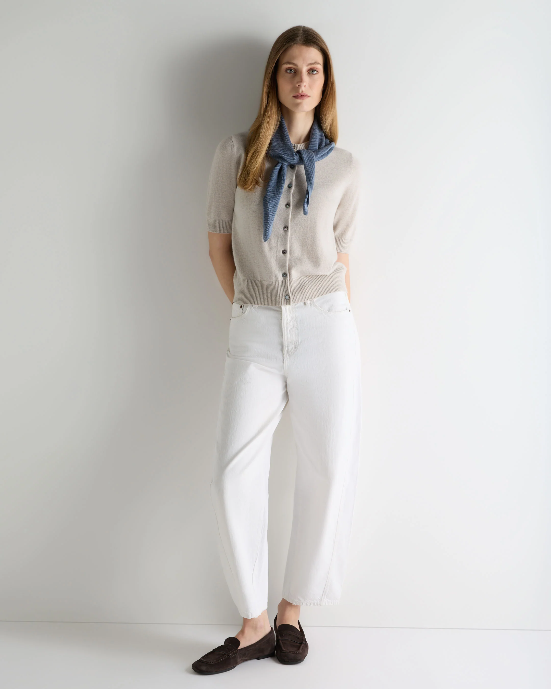 Unisex Birdseye Silk Cashmere Neckerchief Denim Blue Birdseye - Image 5