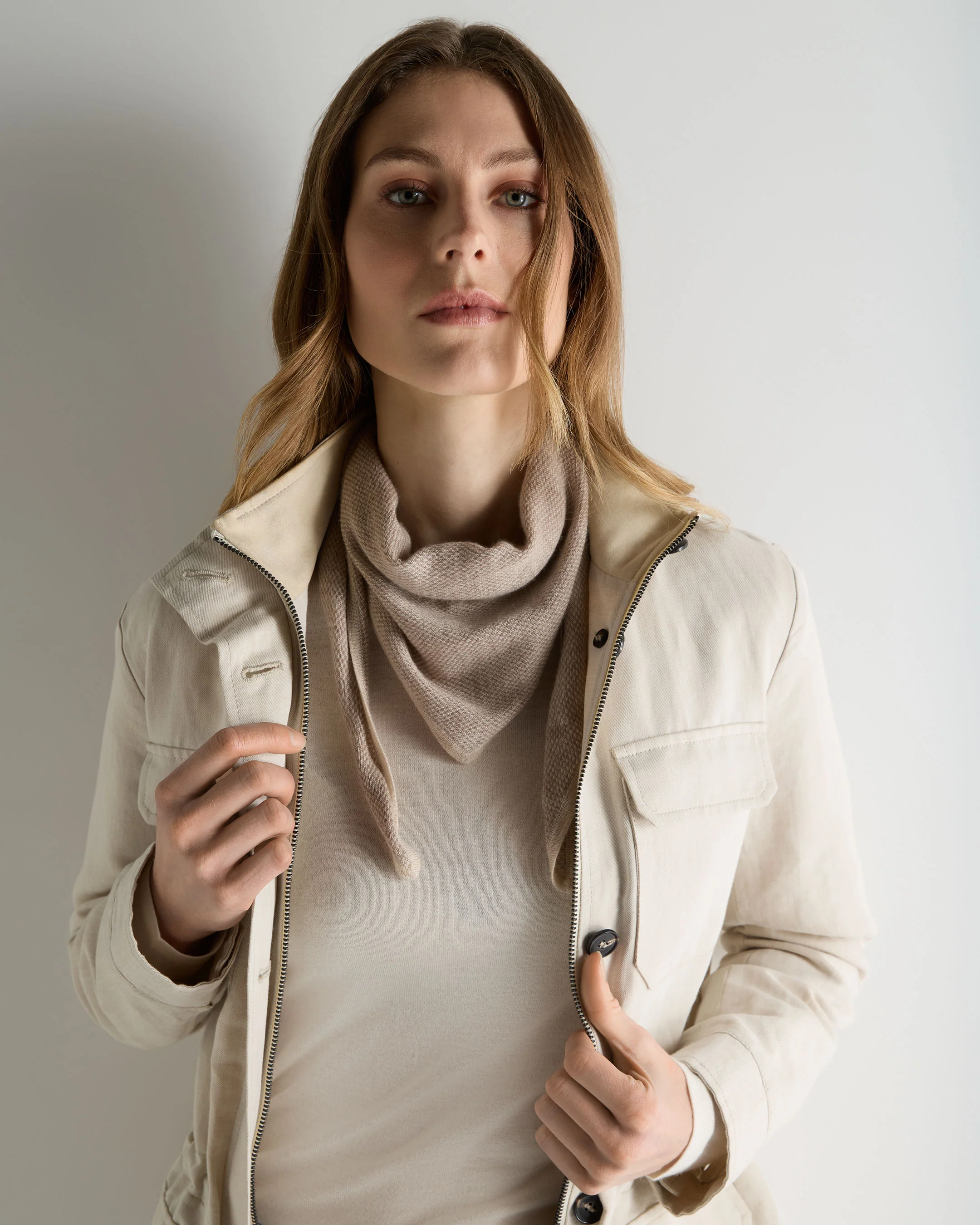 Unisex Birdseye Silk Cashmere Neckerchief Soft Taupe Brown Birdseye - Image 3