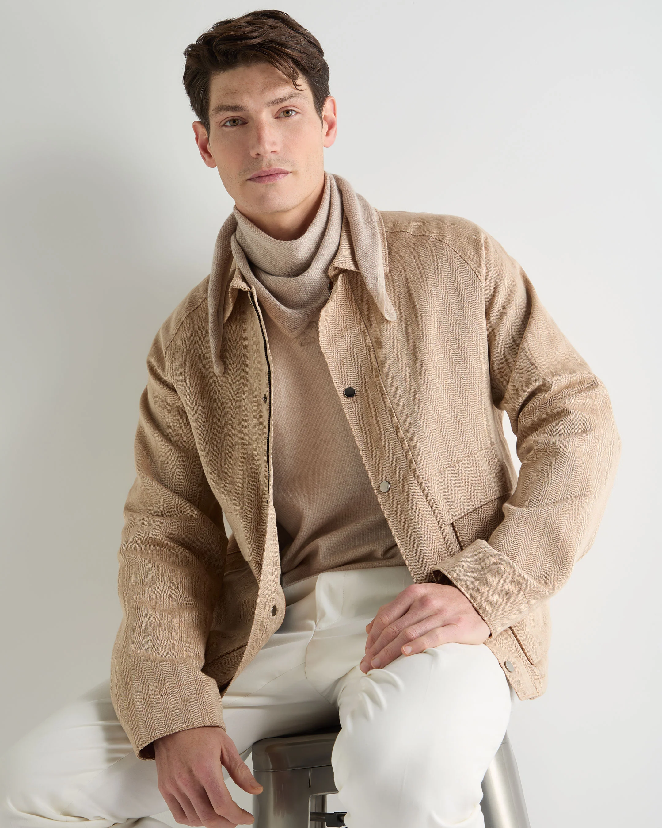 Unisex Birdseye Silk Cashmere Neckerchief Soft Taupe Brown Birdseye - Image 4