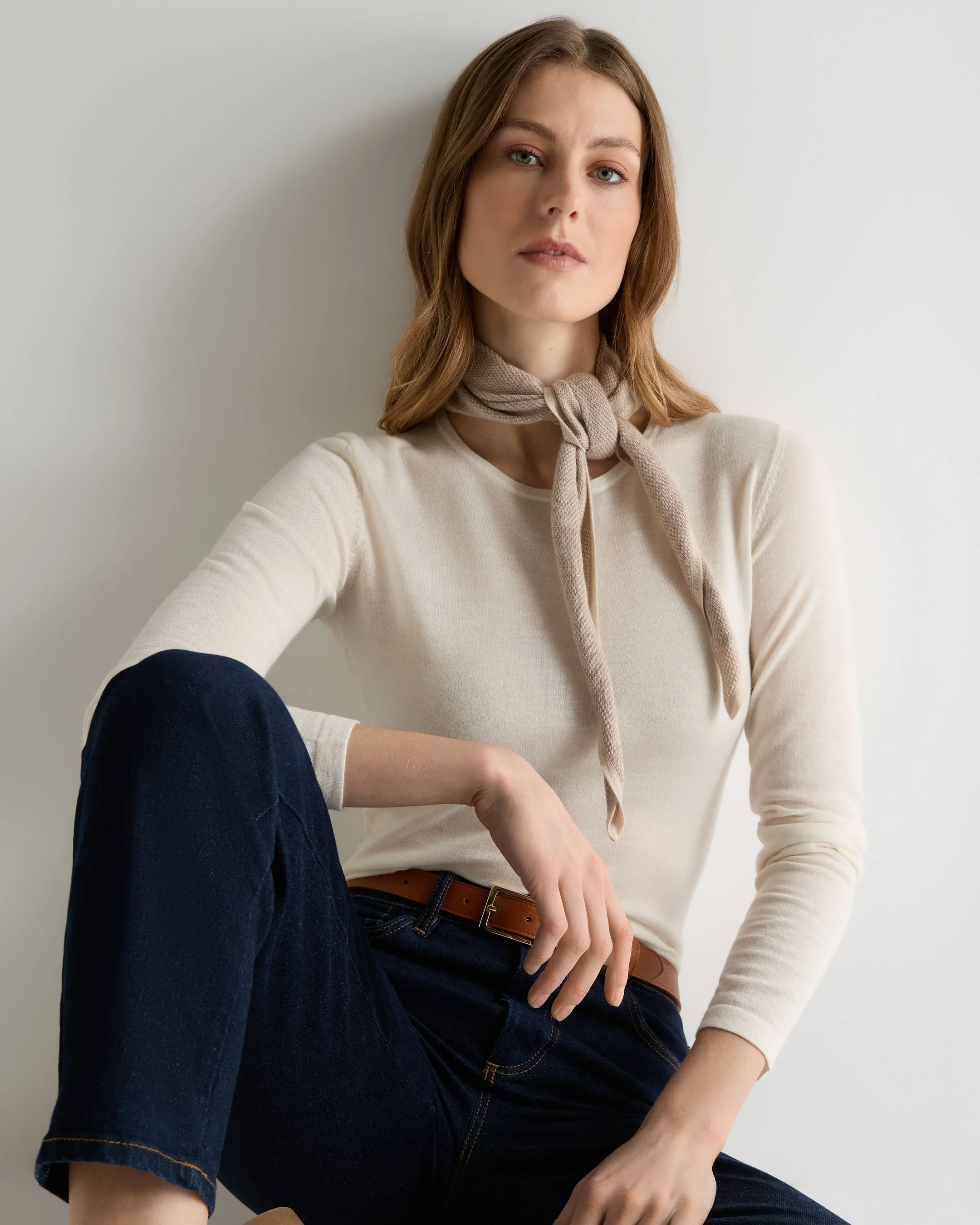 Unisex Birdseye Silk Cashmere Neckerchief Soft Taupe Brown Birdseye - Image 5