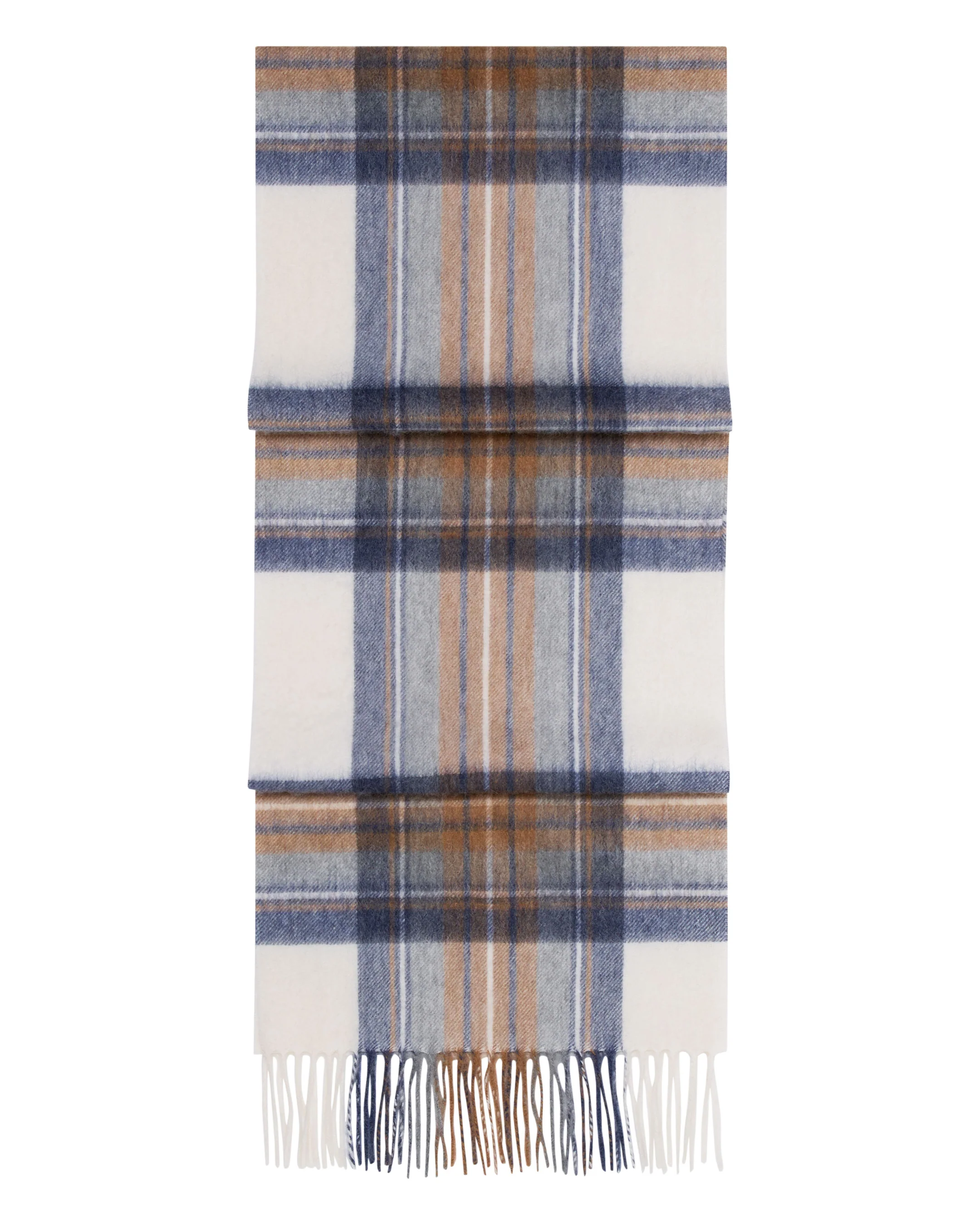 Unisex Cashmere Check Scarf Camel + Navy