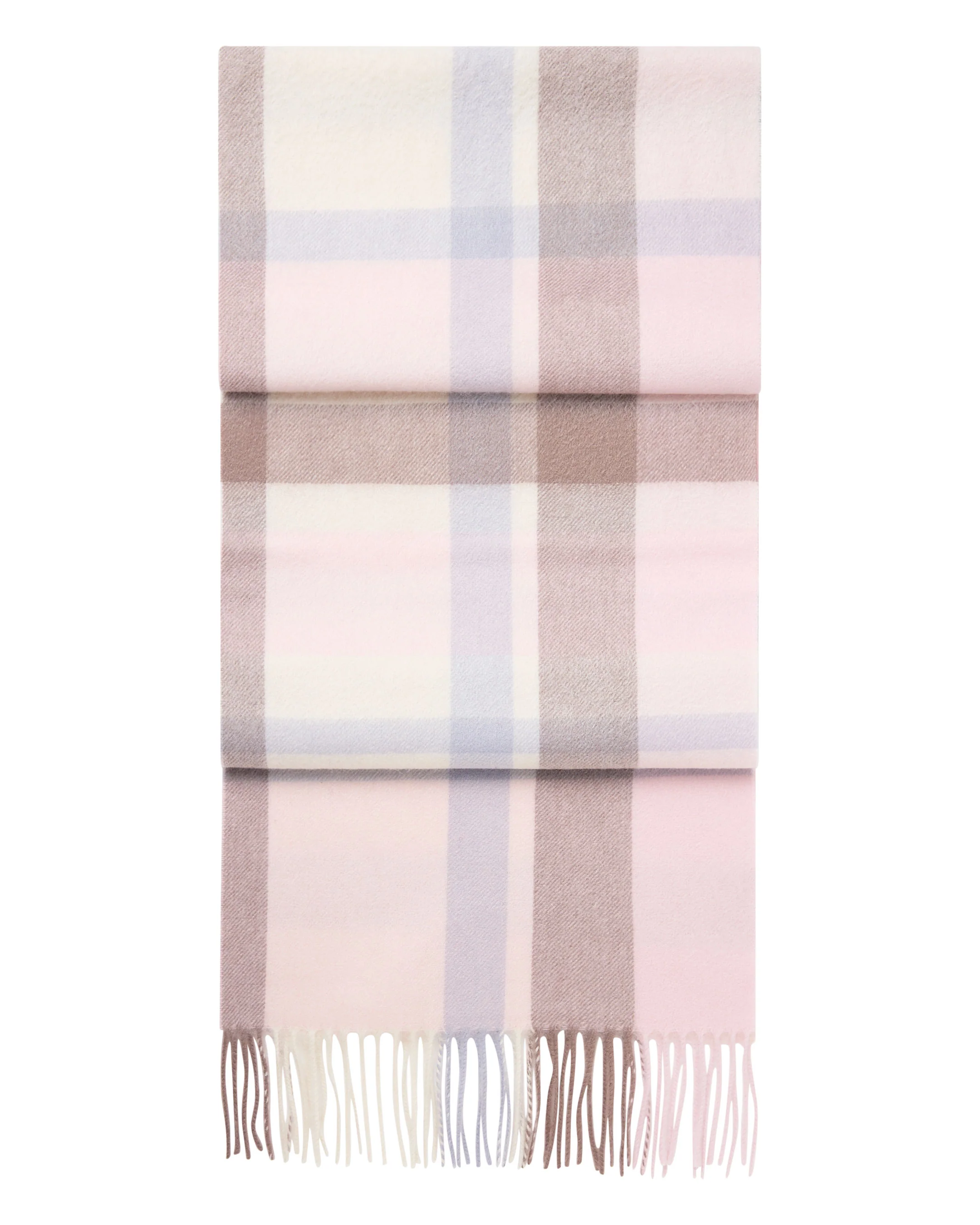 Unisex Cashmere Check Scarf Oatmeal + Grey Check
