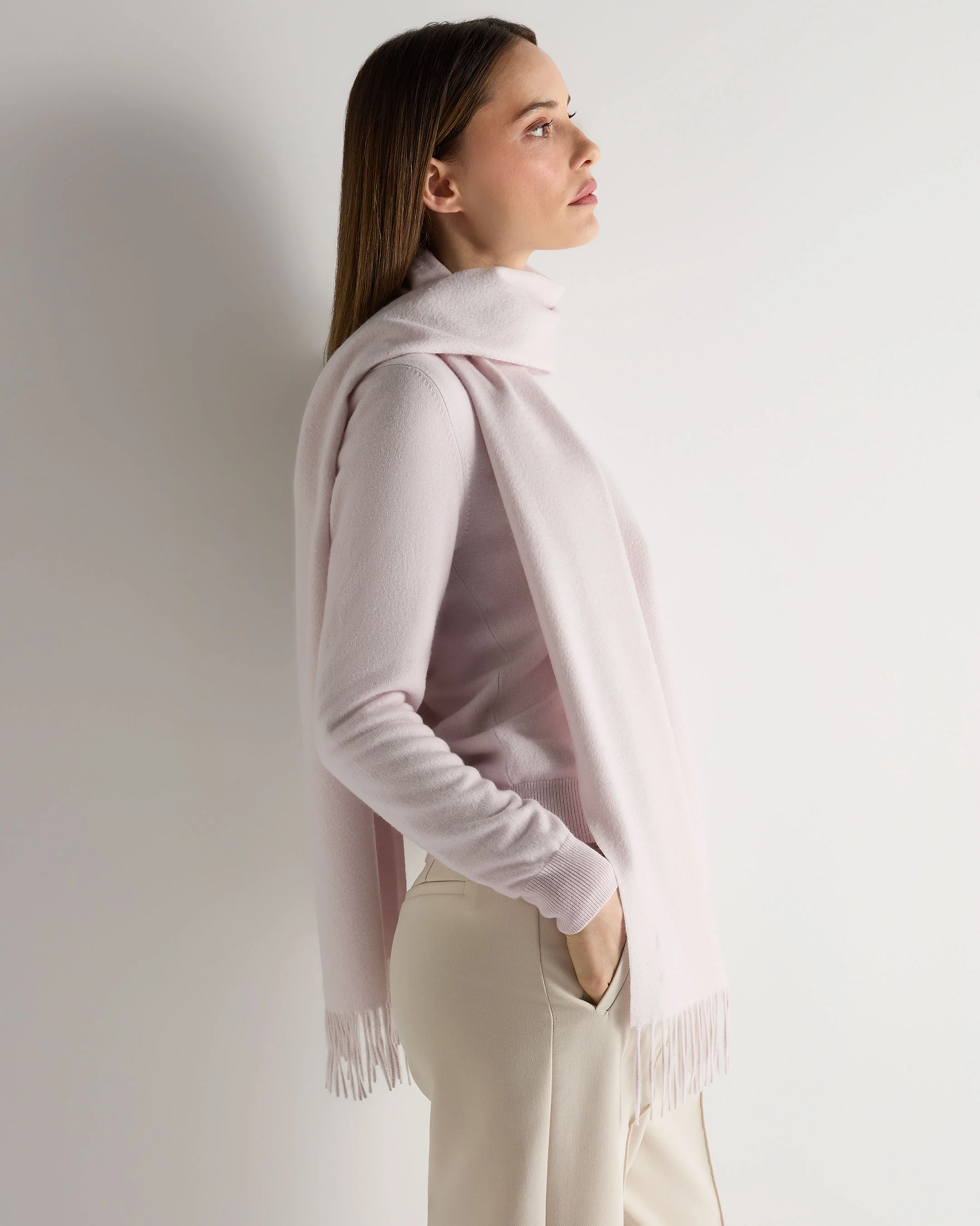 Unisex Large Woven Cashmere Scarf Chalk Pink - Image 2
