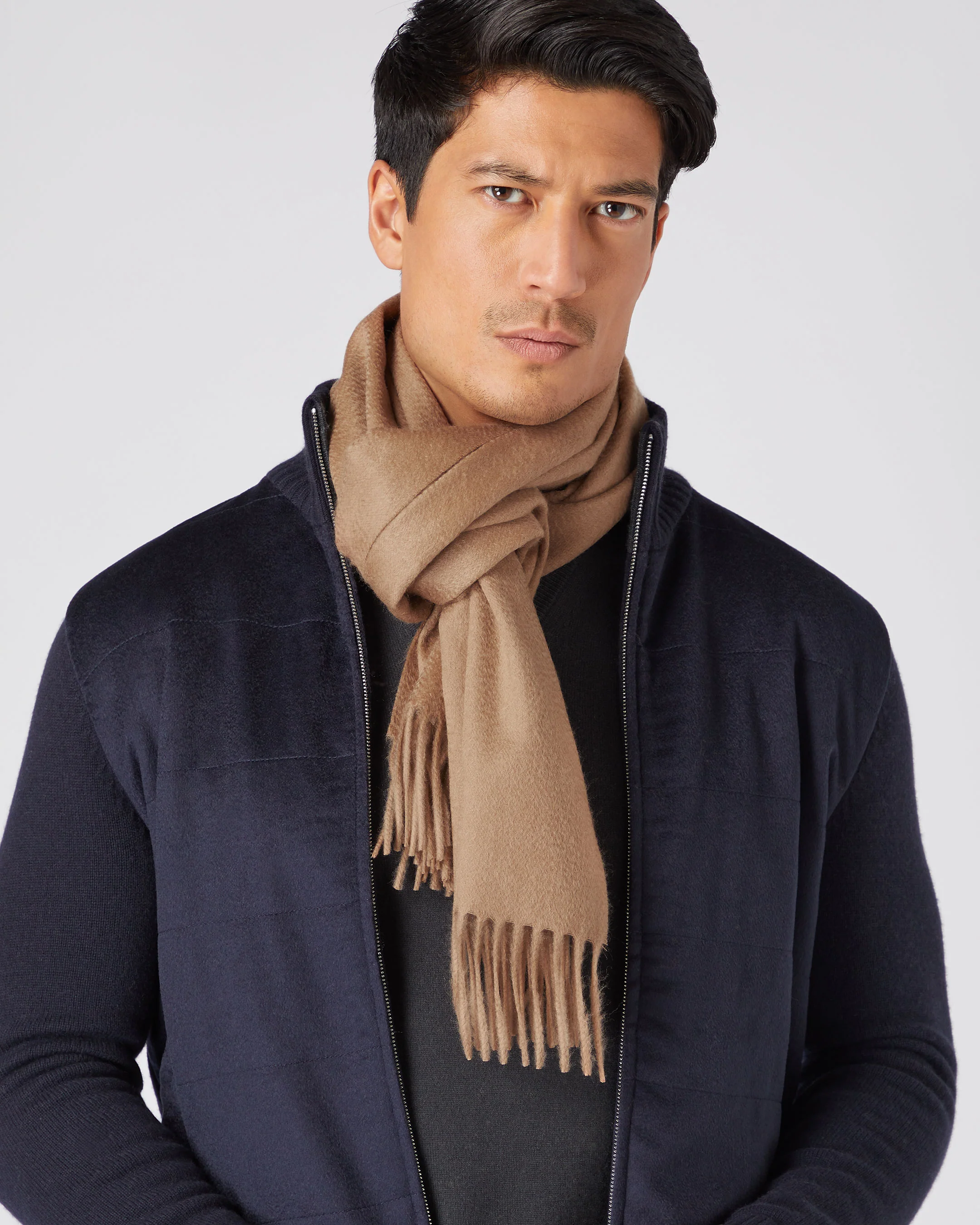 Unisex Large Woven Cashmere Scarf Dark Tan Brown - Image 4