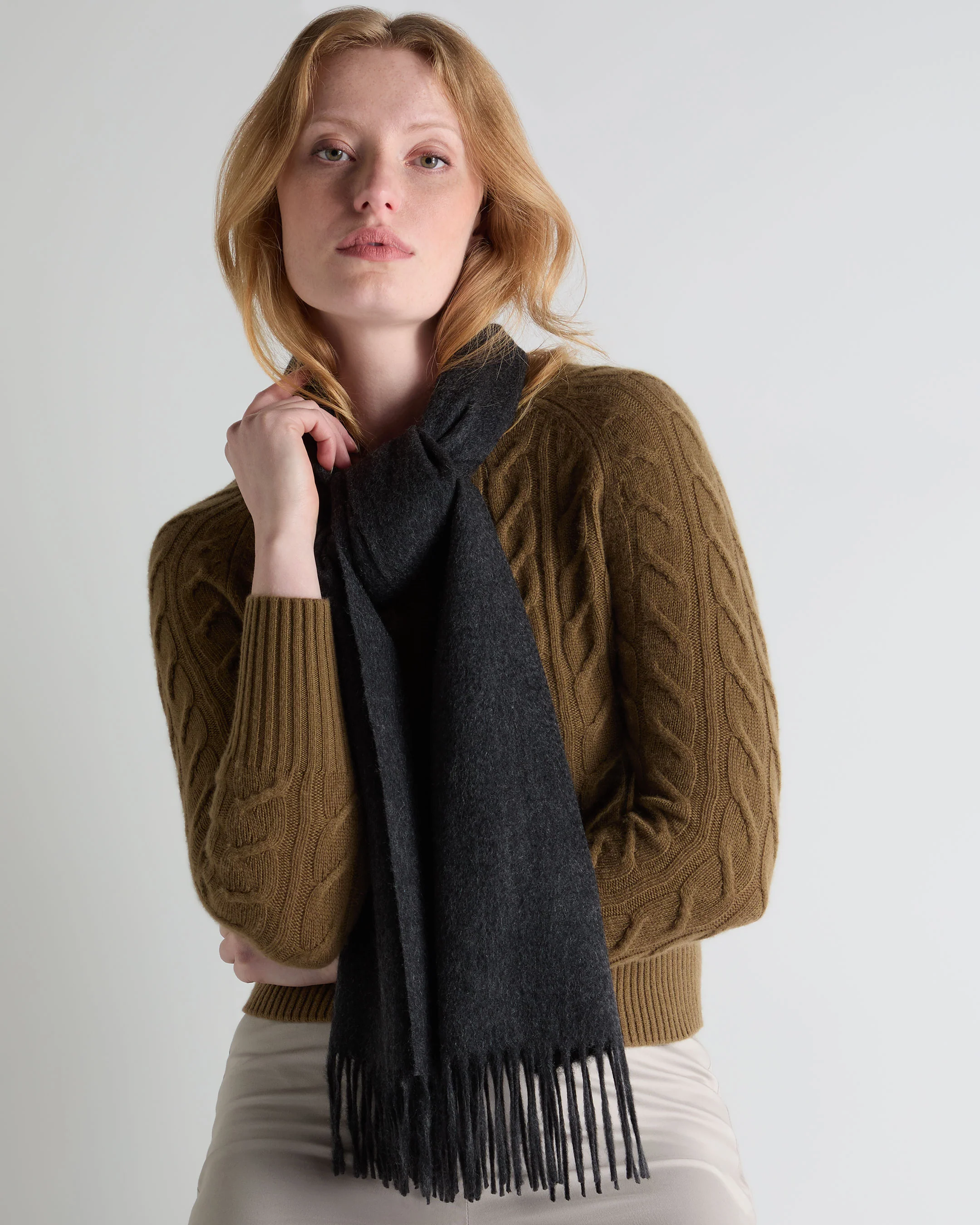 Unisex Large Woven Cashmere Scarf Deep Charcoal Grey - Image 2
