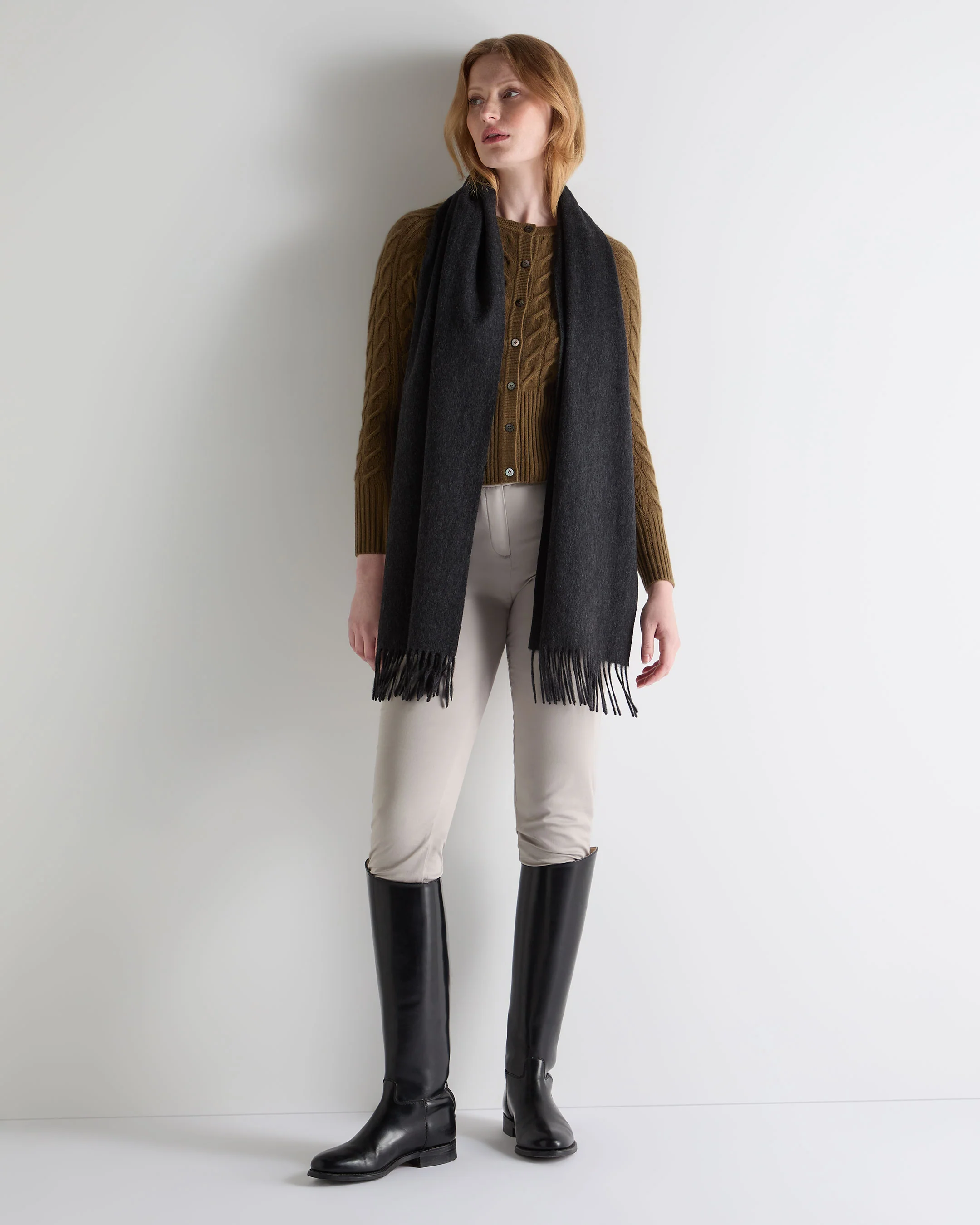 Unisex Large Woven Cashmere Scarf Deep Charcoal Grey - Image 4