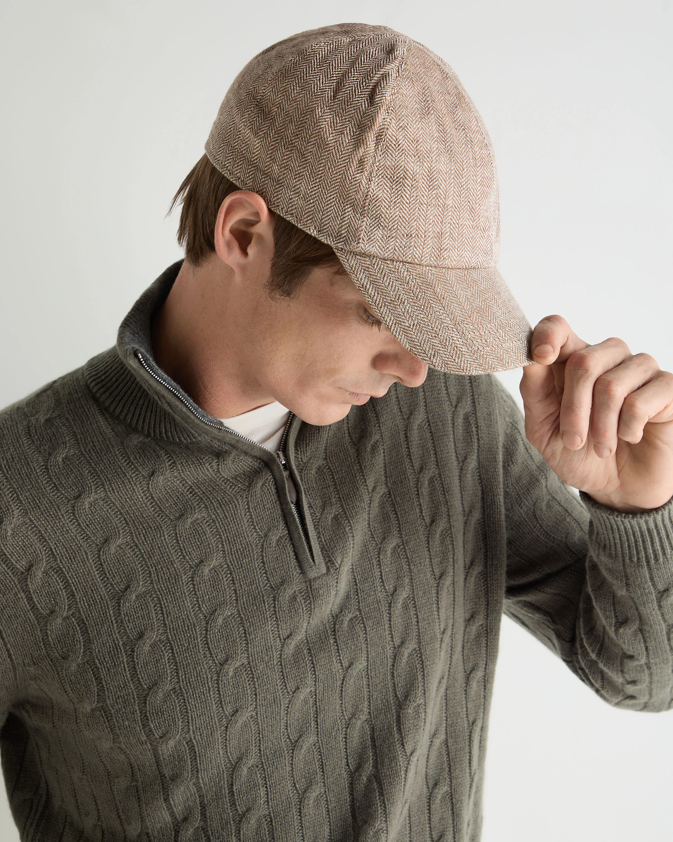 Unisex Linen Herringbone Cap Brown - Image 2
