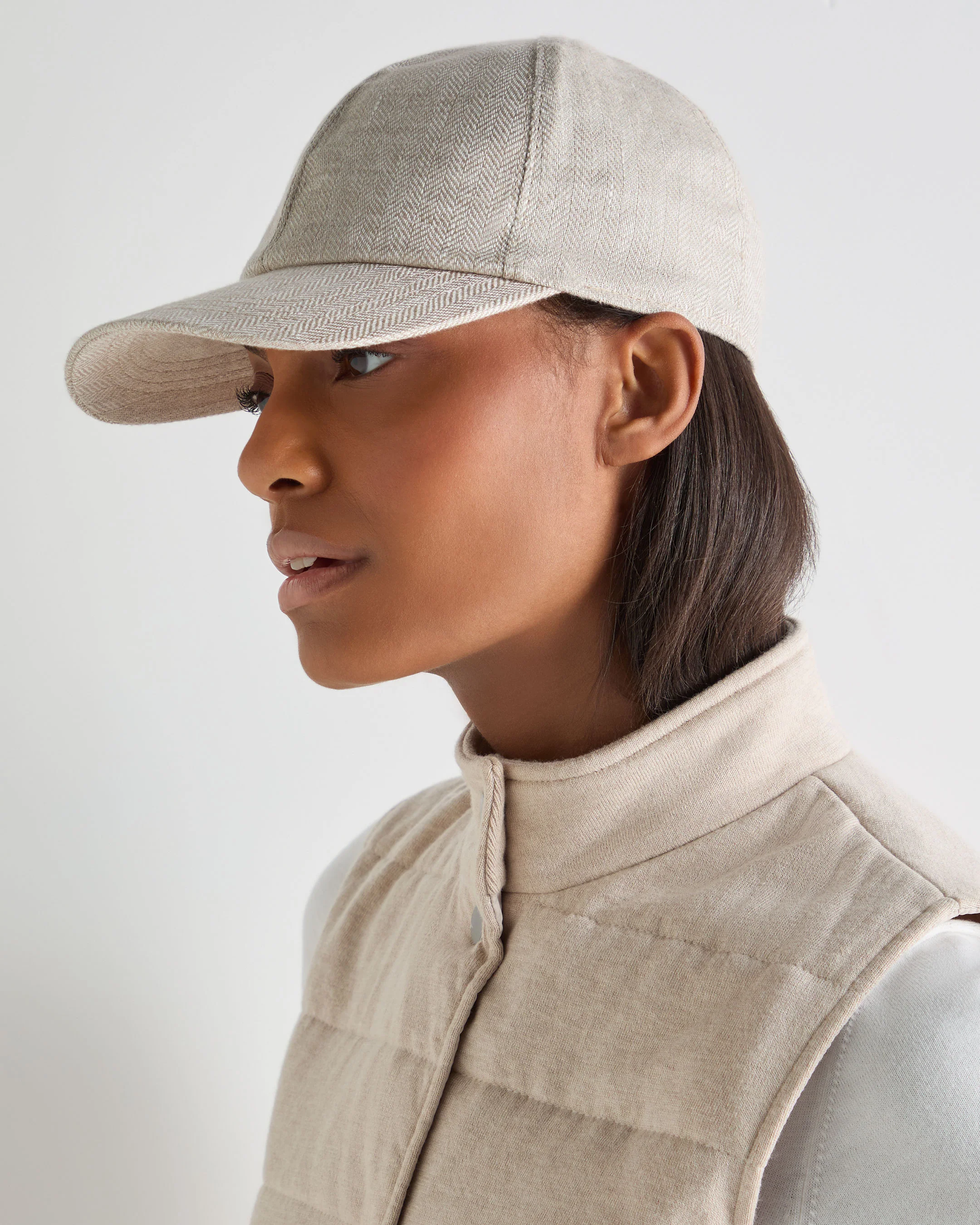 Unisex Linen Herringbone Cap Ecru White - Image 2