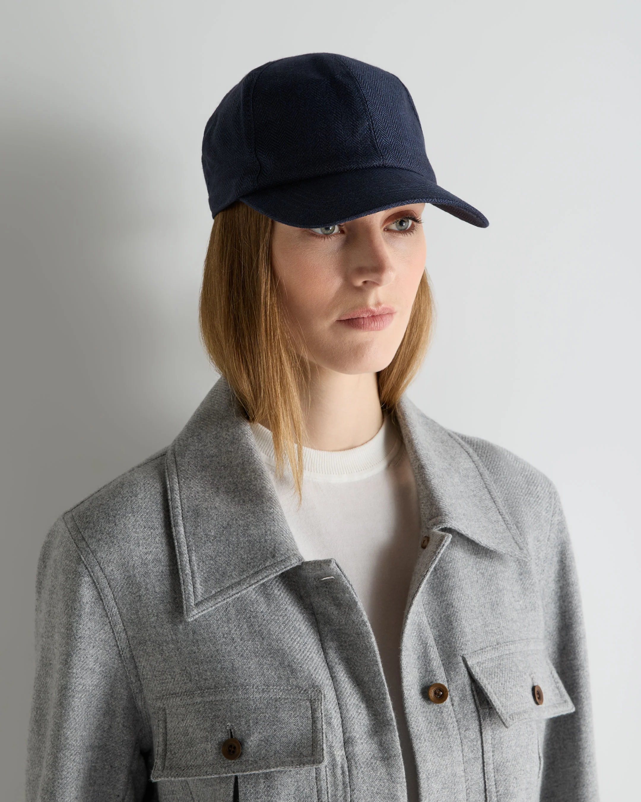 Unisex Linen Herringbone Cap Navy Blue - Image 3