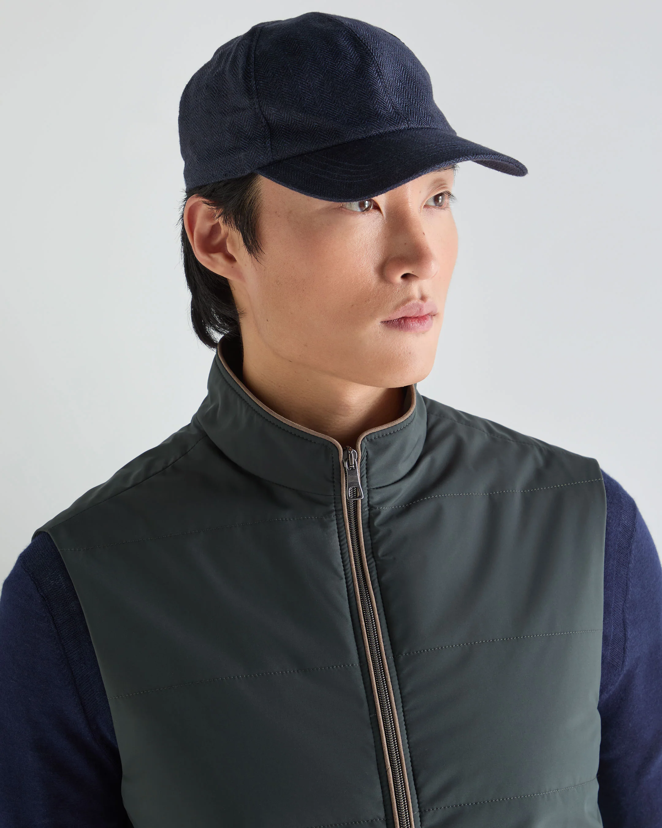 Unisex Linen Herringbone Cap Navy Blue - Image 4